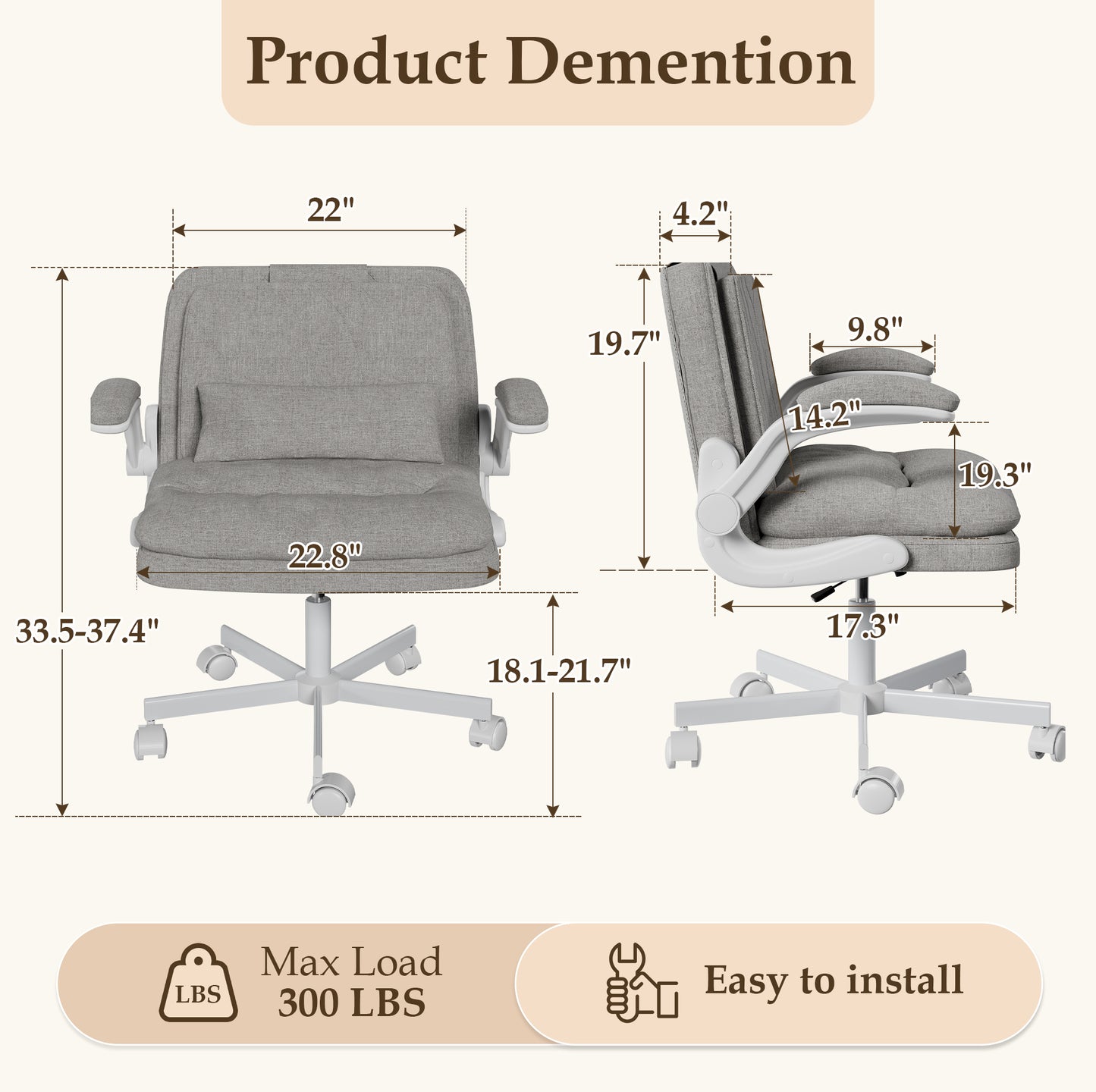 NETAJE Criss Cross Office Chair with Flip Backrest & Lumbar Pillow, Wide Cross Legged Desk Chair for Home Office, Bedroom