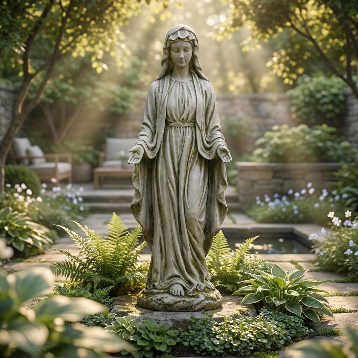 NETAJE 30 Inch Virgin Mary Statue, MgO Large Religious Garden Statue for Outdoor Yard