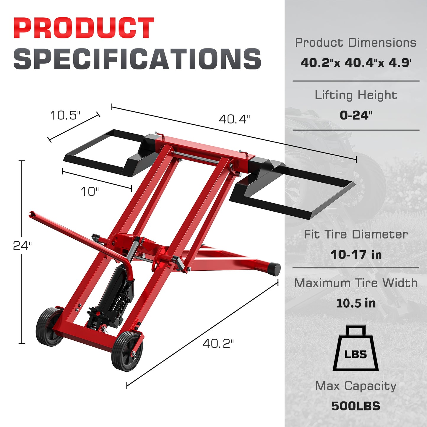 NETAJE 500 lb Hydraulic Lawn Mower Lift, Heavy Duty Riding Mower Jack for Tractor Maintenance & Repair