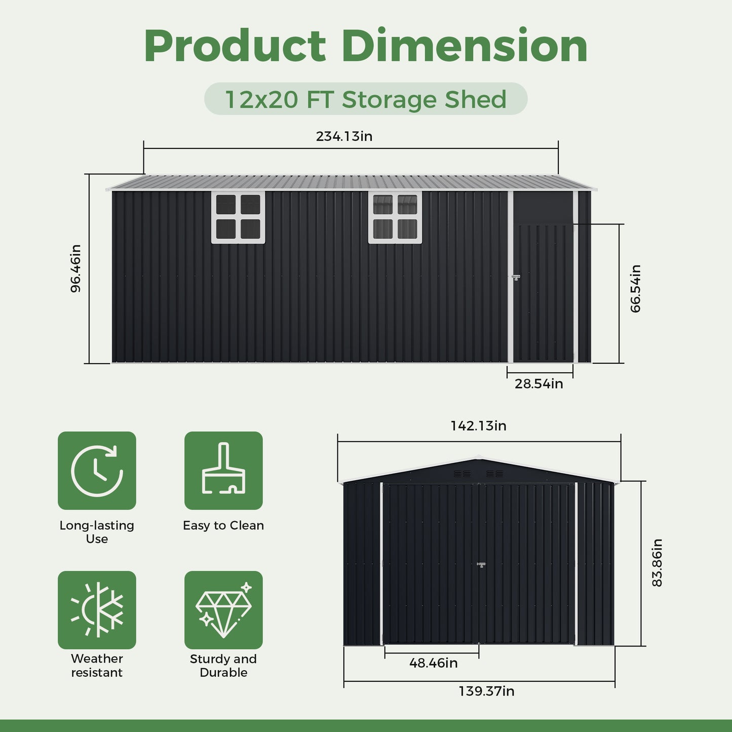 NETAJE 12'x20' Outdoor Metal Storage Shed, Extra Large Metal Garage Shed with Featuring Sturdy Metal Frame, Window, Lockable Doors and Air Vent for Car, Boat, Truck, Black