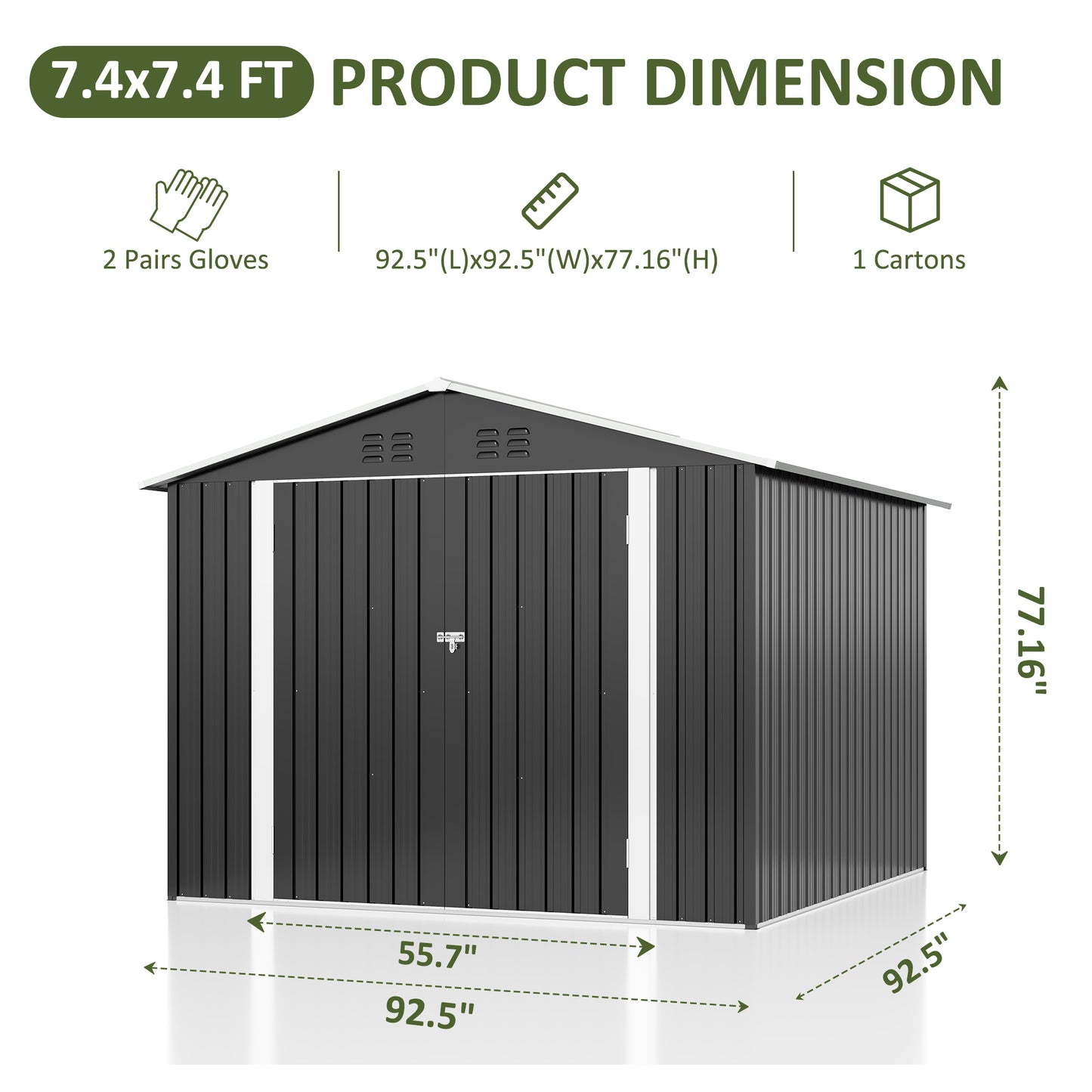 MUCHANT 7.4'x7.4' Outdoor Metal Storage Shed with Updated Frame Structure and Lockable Doors, Steel Garden Tool Sheds for Backyard, Patio, Lawn, Gray