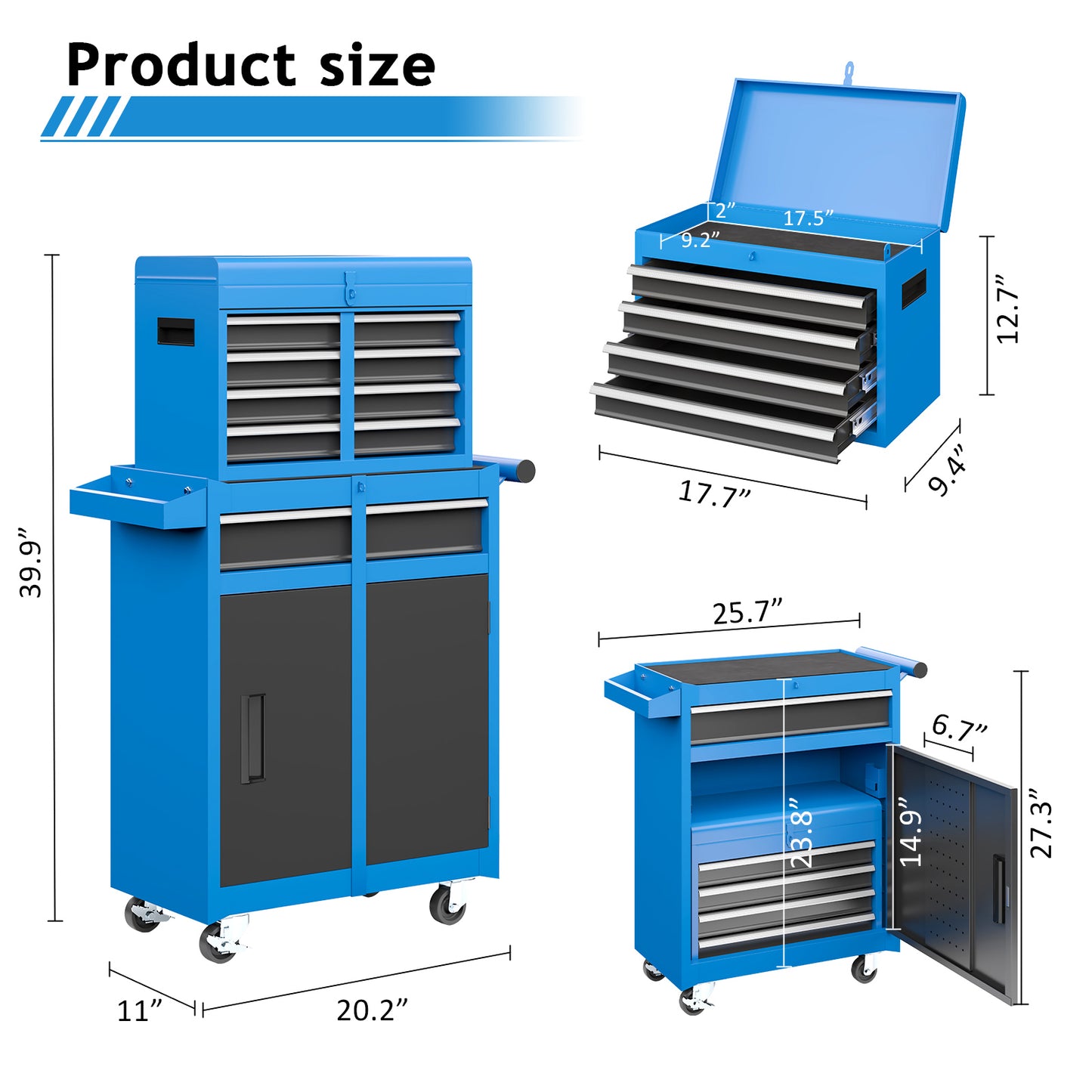 NETAJE Metal Tool Chest,2 in 1 Steel Rolling Tool Box & Cabinet On Wheels for Garage,Detachable Top Tool Box and Lockable Wheels Metal Tool Cart for Garage,5-Drawer