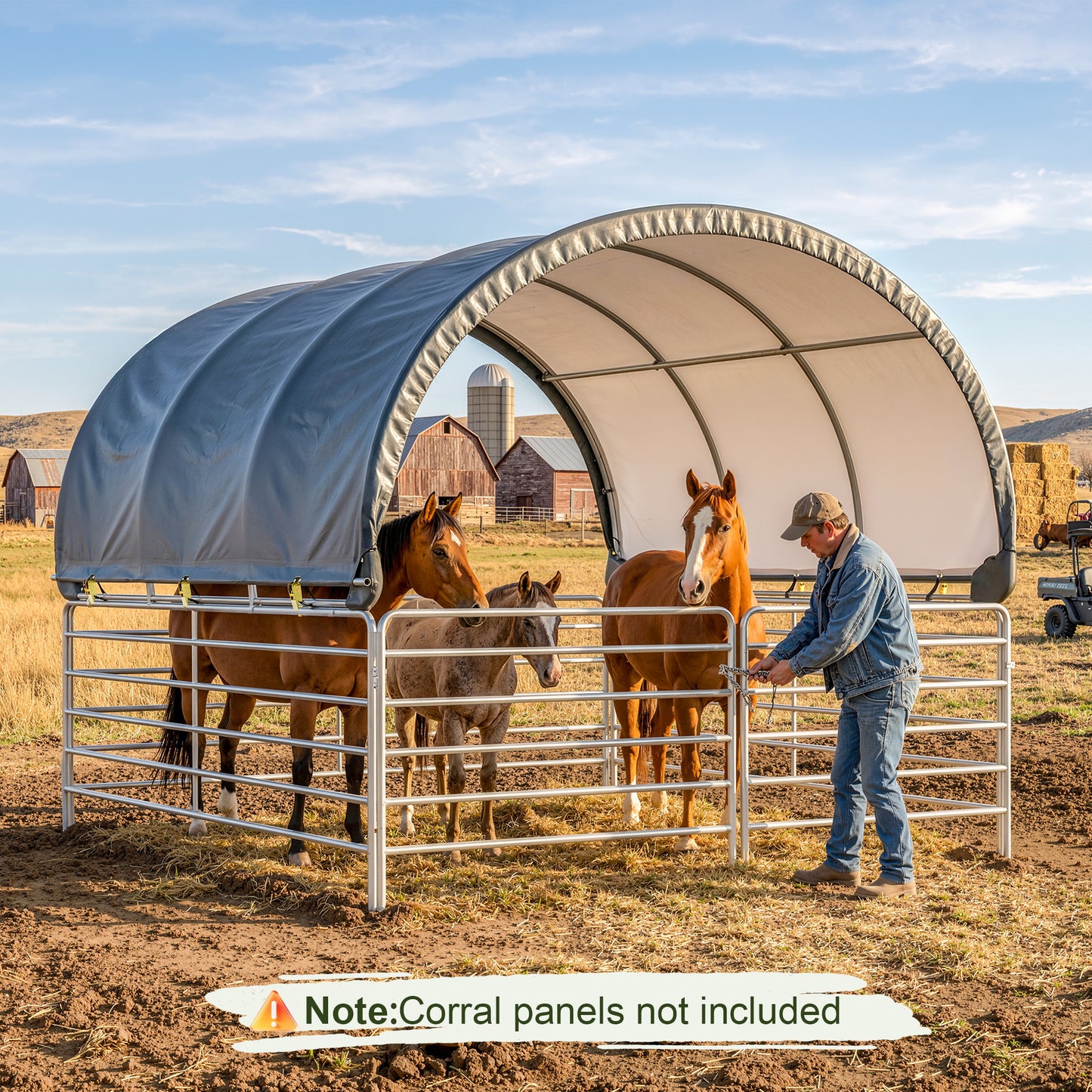 NETAJE 12' x 12' Heavy Duty Corral Shelter and Horse Shelter, Waterproof Steel Frame Livestock Shelter