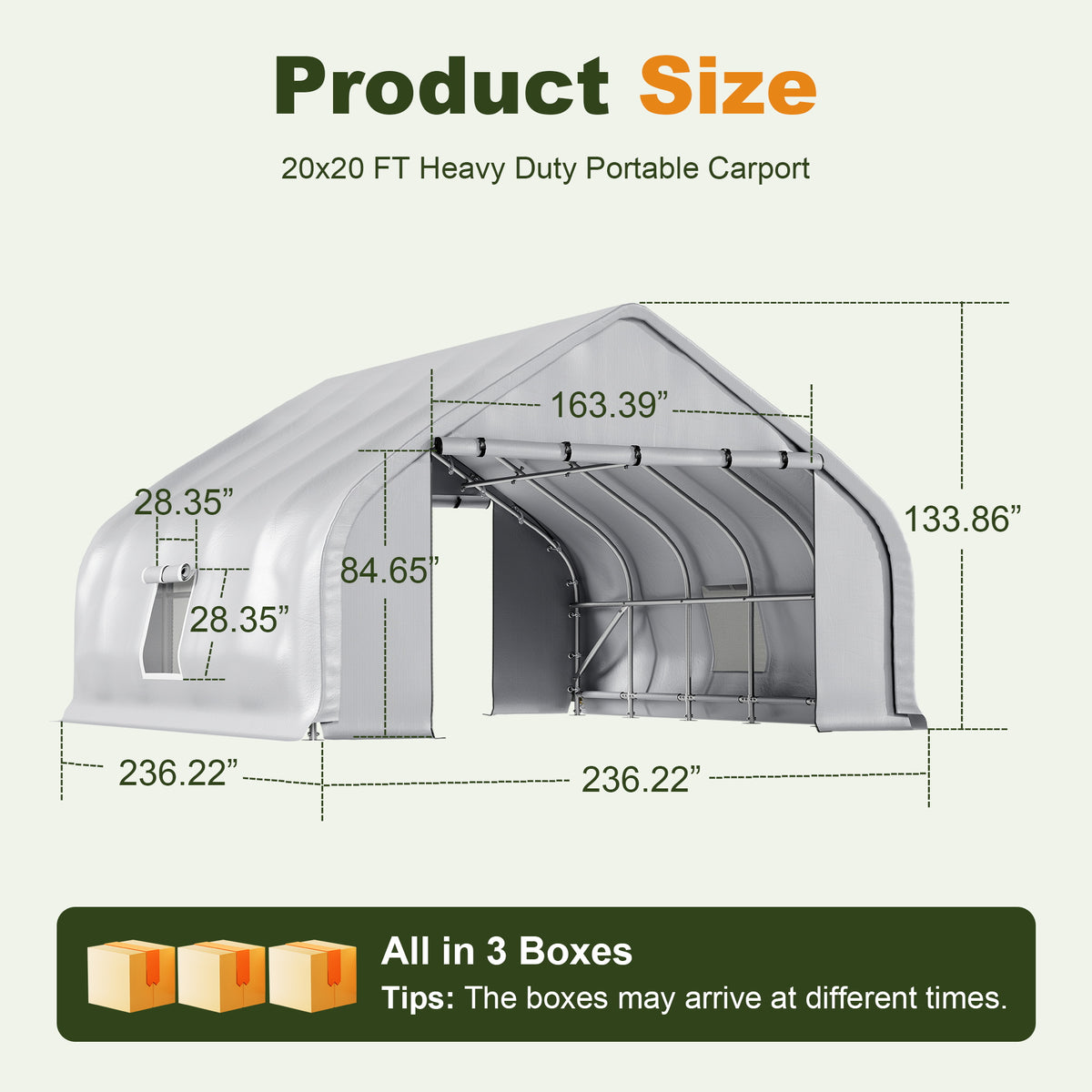 NETAJE 20x20ft Heavy Duty Carport Canopy, Galvanized Steel Frame Outdoor Storage Tent with Roll-Up Windows, Waterproof Garage Shelter for Cars, Boats, Equipment
