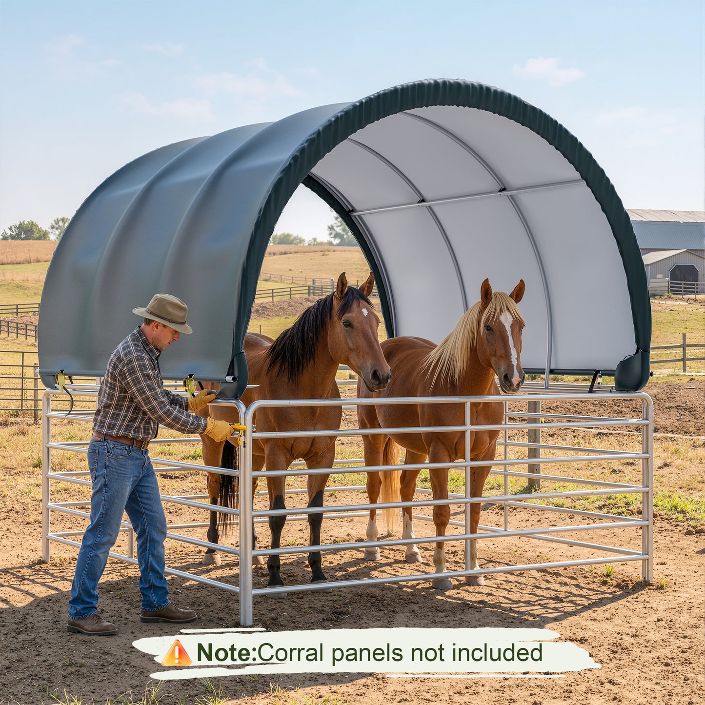 NETAJE 10' x 10' Heavy Duty Corral Shelter and Horse Shelter, Waterproof Steel Frame Livestock Shelter