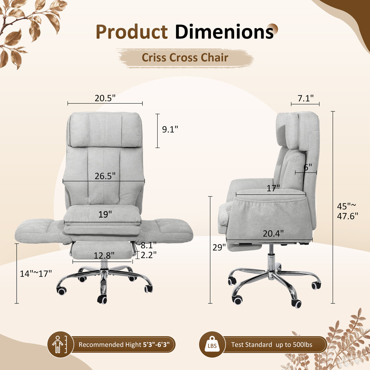 NETAJE Big and Tall Office Chair, Ergonomic Chair with 4-Level Adjustable Lumbar Support & Footrest for Home Office