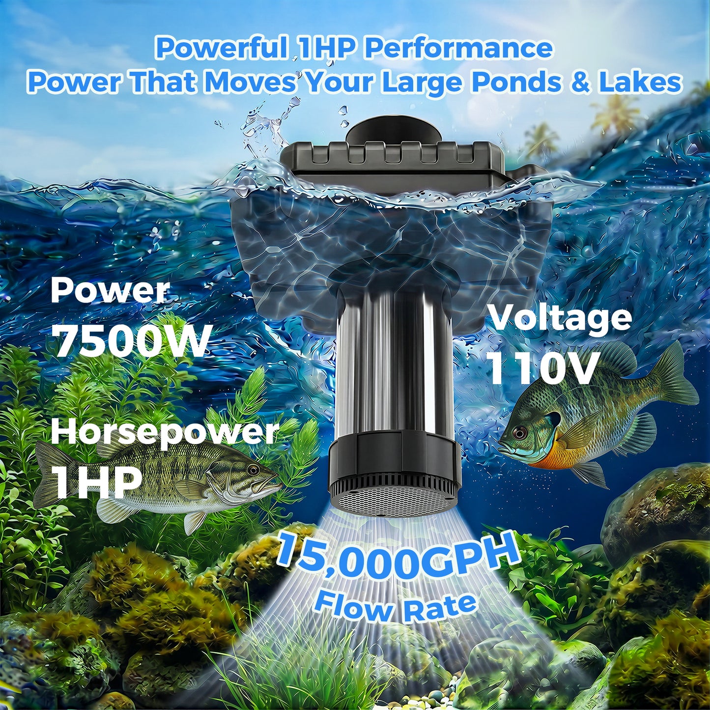 Floating Pond Fountain Aerator Pump for Outdoor Ponds and Pools with Optional LED Lights