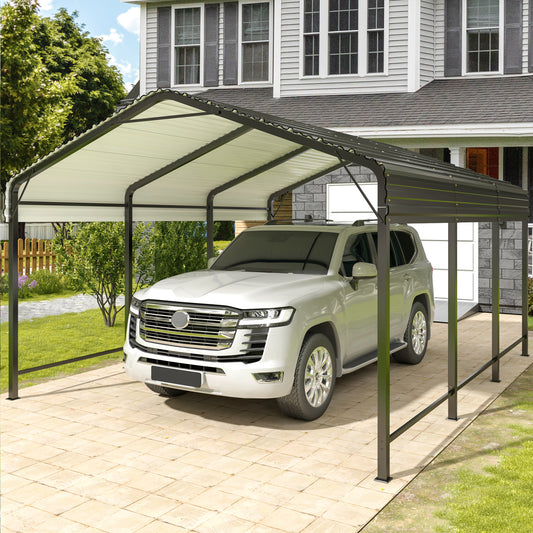 10' x 15' Heavy-Duty Metal Carport, Enhanced Base, Galvanized Steel Roof for Car, Boats and Truck