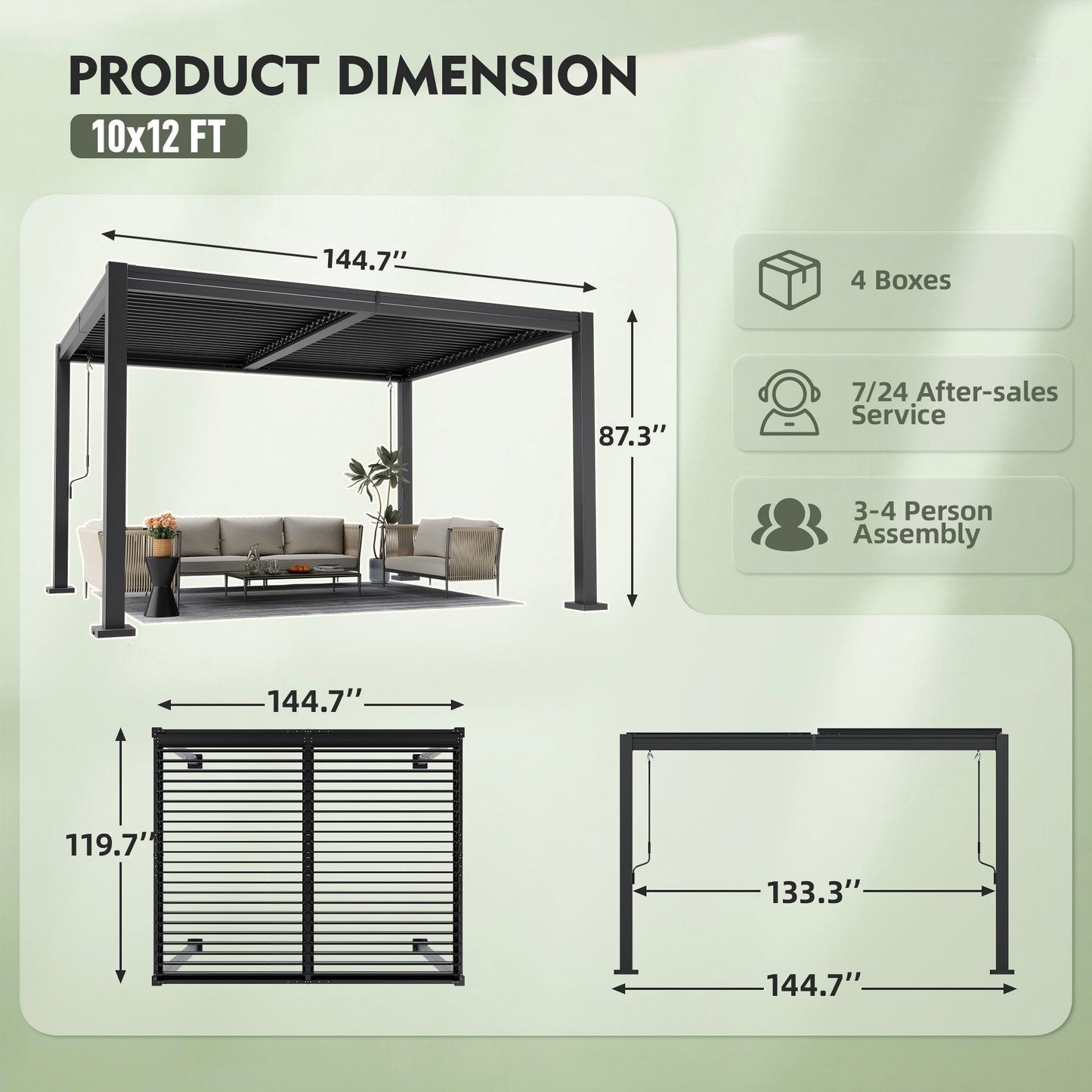 NETAJE 10'x12' Hardtop Louvered Pergola, Outdoor Metal Pavilion with Adjustable Louvered Roof and Drainage System for Patio Deck for Patio, Garden, Decks, Backyard