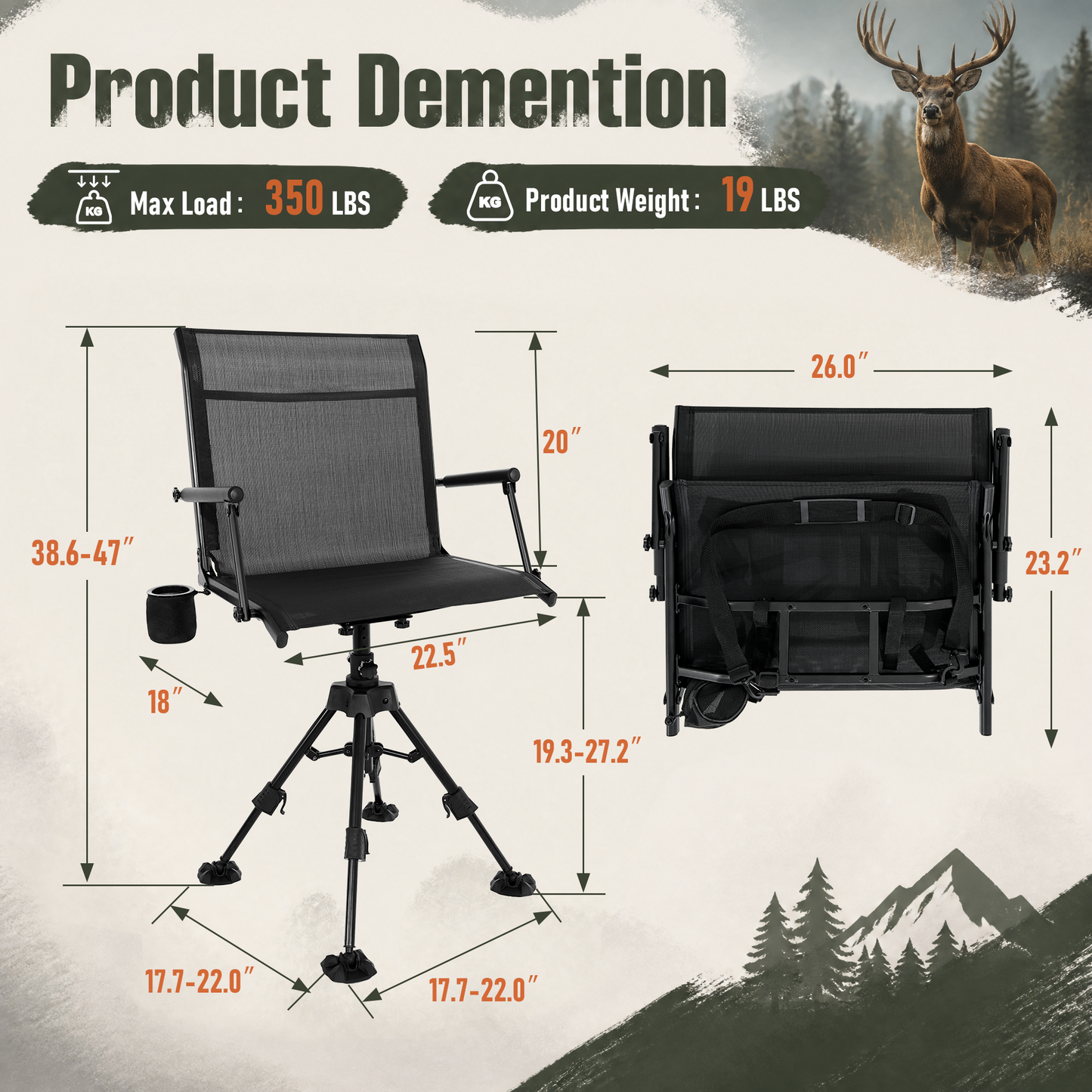 NETAJE 360°Swivel Hunting Blind Chair with Adjustable Legs, Folding Portable Hunting Chair with Cup Holder for Deer Hunting Fishing Camping Ground Blinds