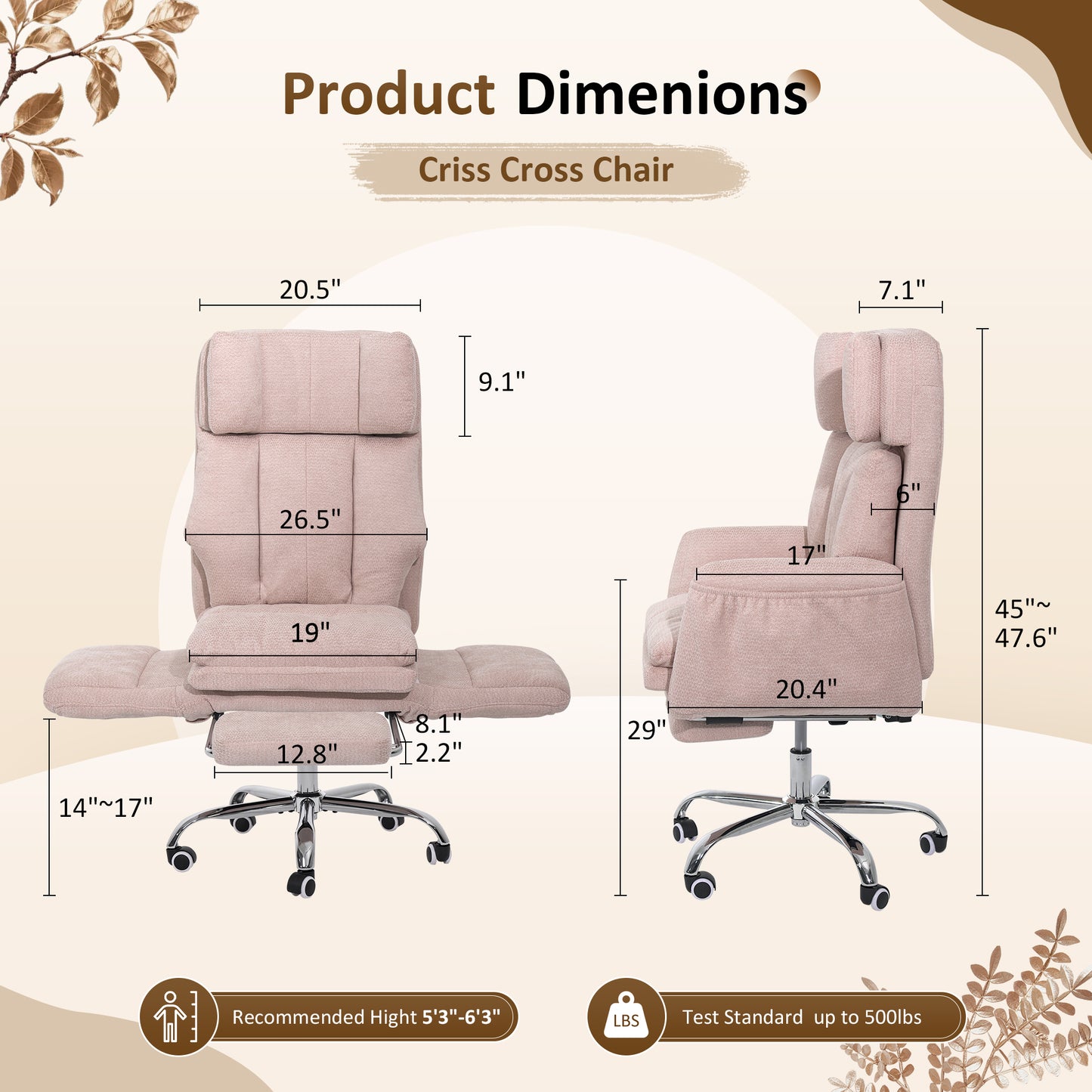 NETAJE Big and Tall Office Chair, Ergonomic Chair with 4-Level Adjustable Lumbar Support & Footrest for Home Office