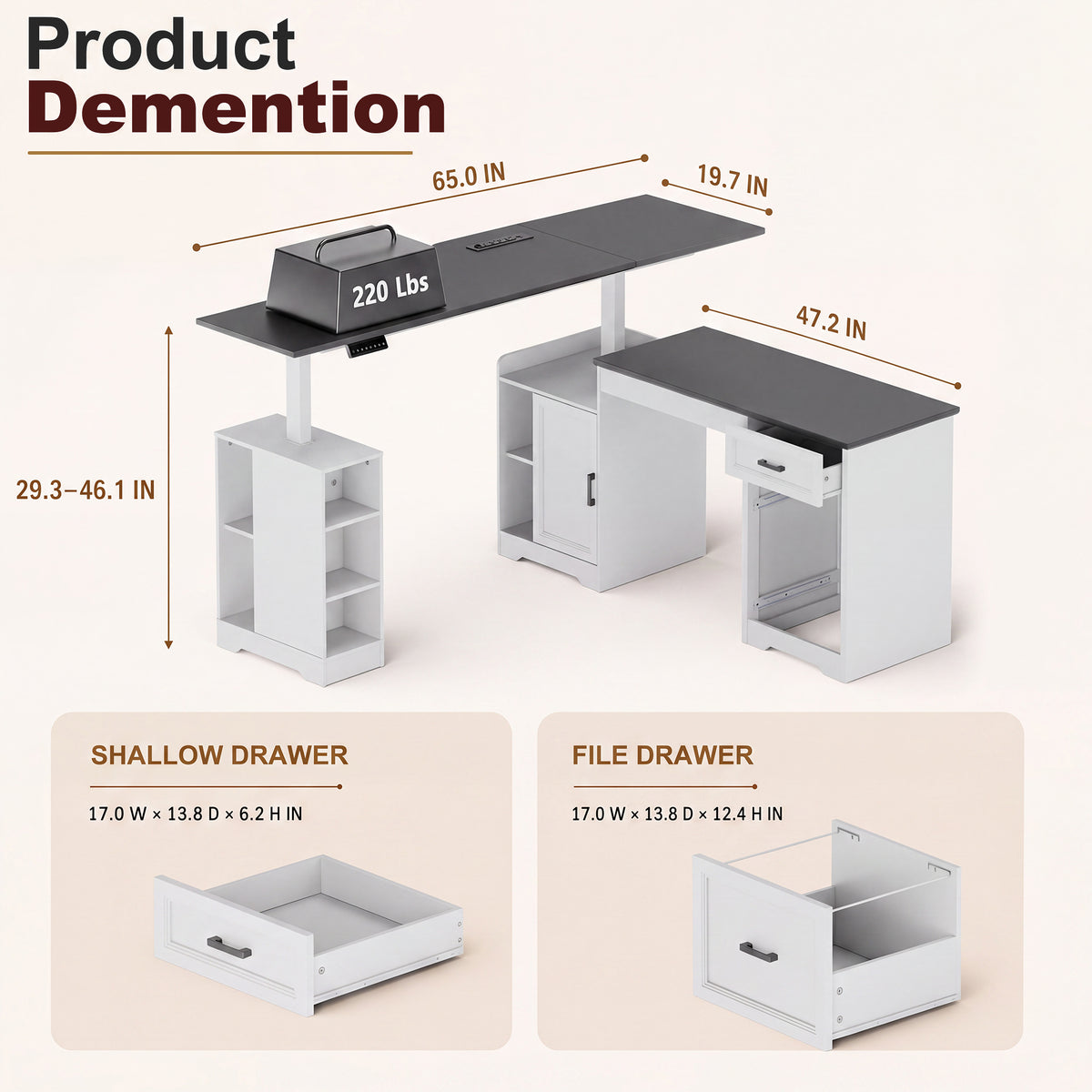 NETAJE L Shaped Electric Standing Desk, Height Adjustable Sit Stand Computer Desk with Power Outlet, Reversible Home Office Desk