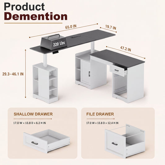 NETAJE L Shaped Electric Standing Desk, Height Adjustable Sit Stand Computer Desk with Power Outlet, Reversible Home Office Desk