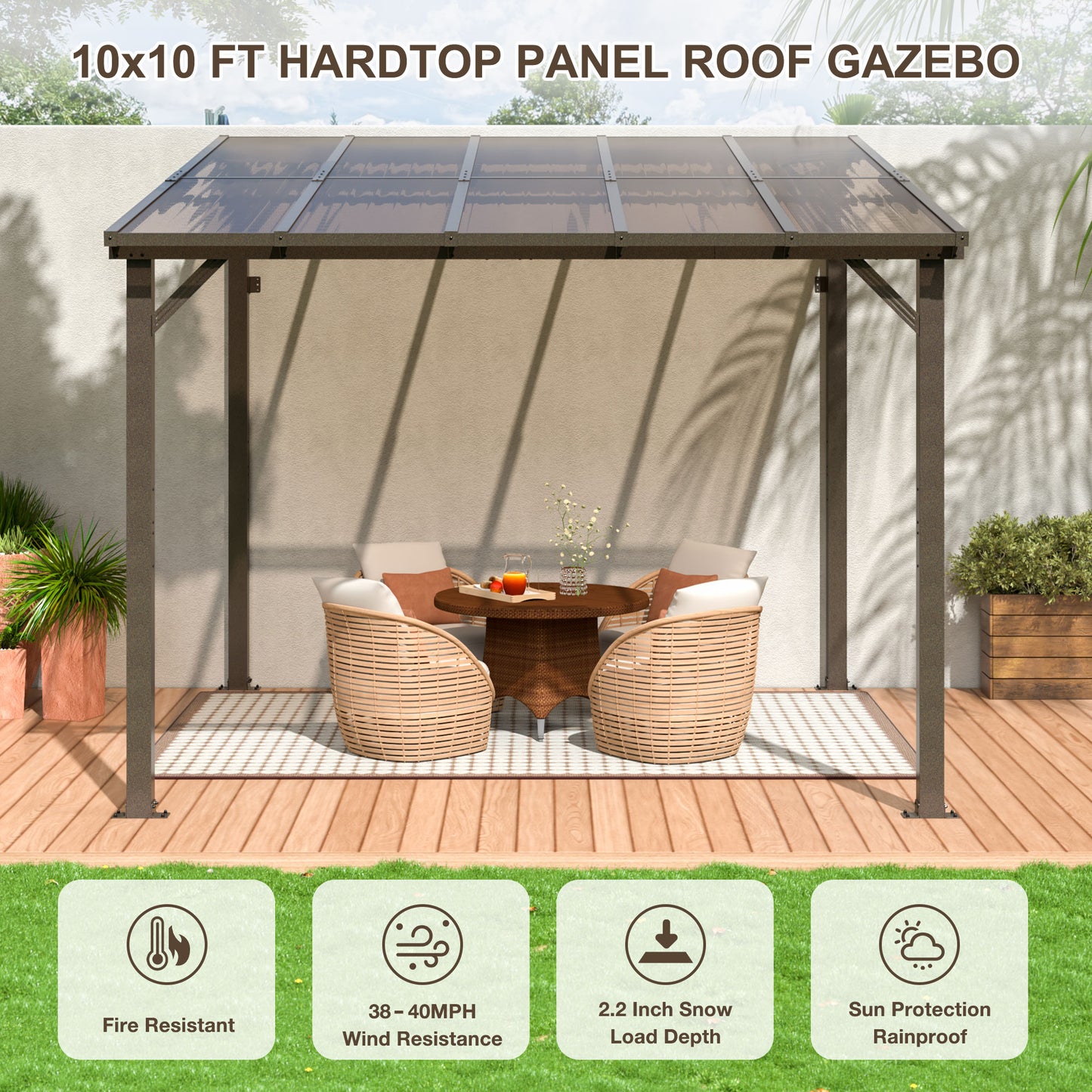 10' x 10' Gazebo, Outdoor Wall Mounted Gazebo & Pergola with Aluminum Frame for Patio, Decks, Porch and Backyard