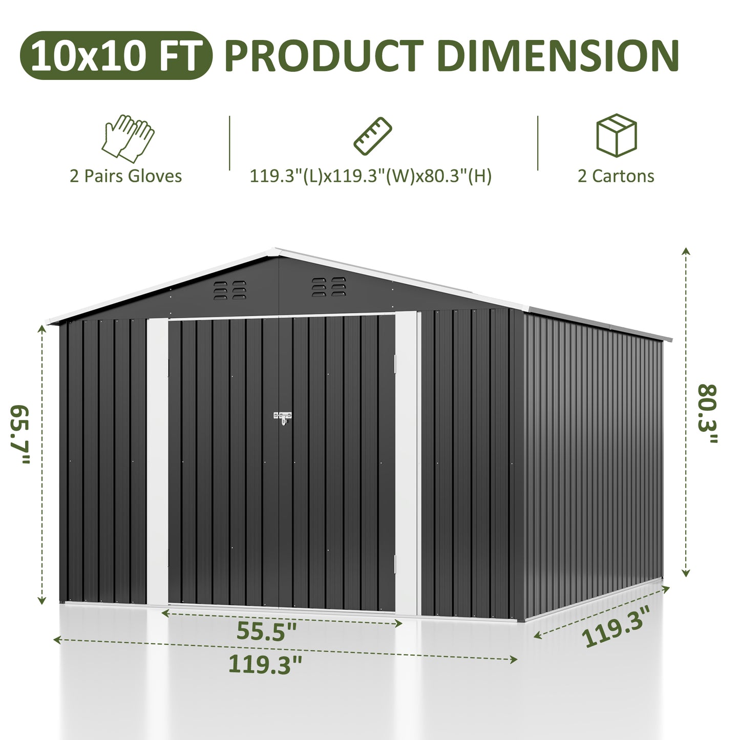MUCHANT 10'x10' Outdoor Metal Storage Shed with Updated Frame Structure and Lockable Doors, Steel Garden Tool Sheds for Backyard, Patio, Lawn, Gray