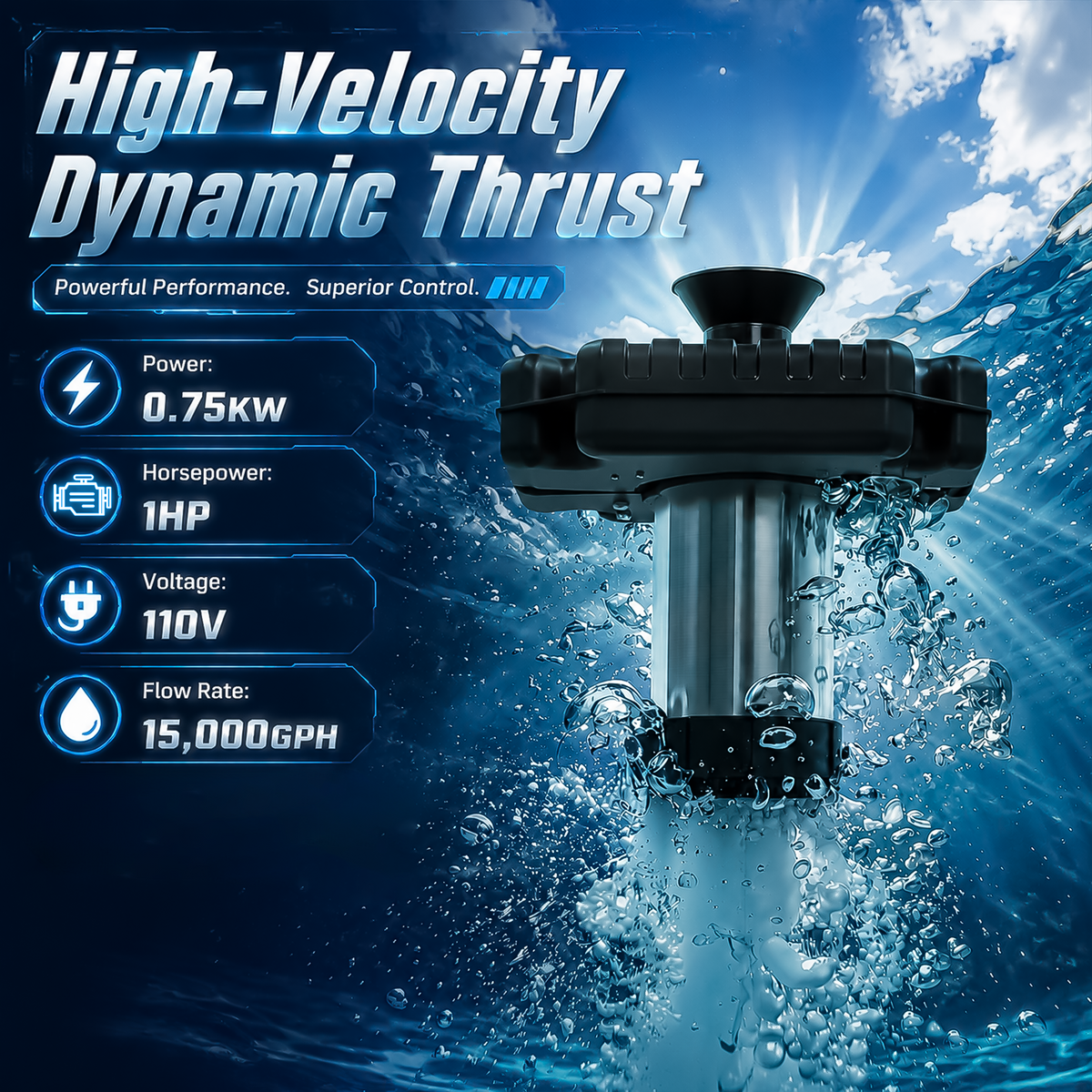Pond Fountain Aerator with Remote Control & Timer and 100 Ft Power Cord,Outdoor Water Fountain Pump for Ponds & Lakes,1HP 110V 750W 15000 GPH，Black