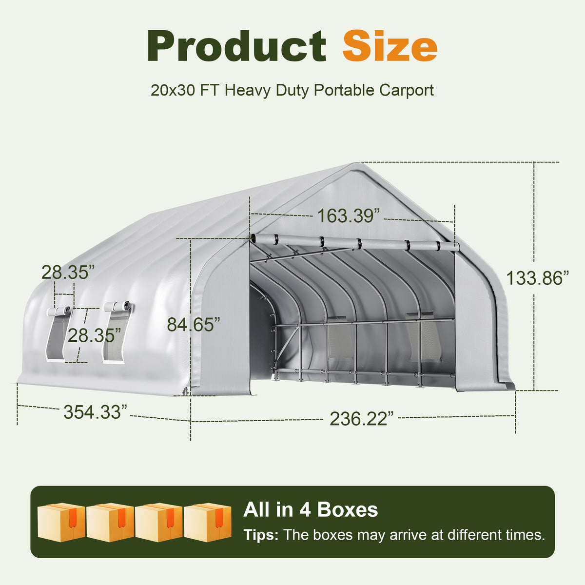 NETAJE 20x30ft Heavy Duty Carport Canopy, Galvanized Steel Frame Outdoor Storage Tent with Roll-Up Windows, Waterproof Garage Shelter for Cars, Boats, Equipment