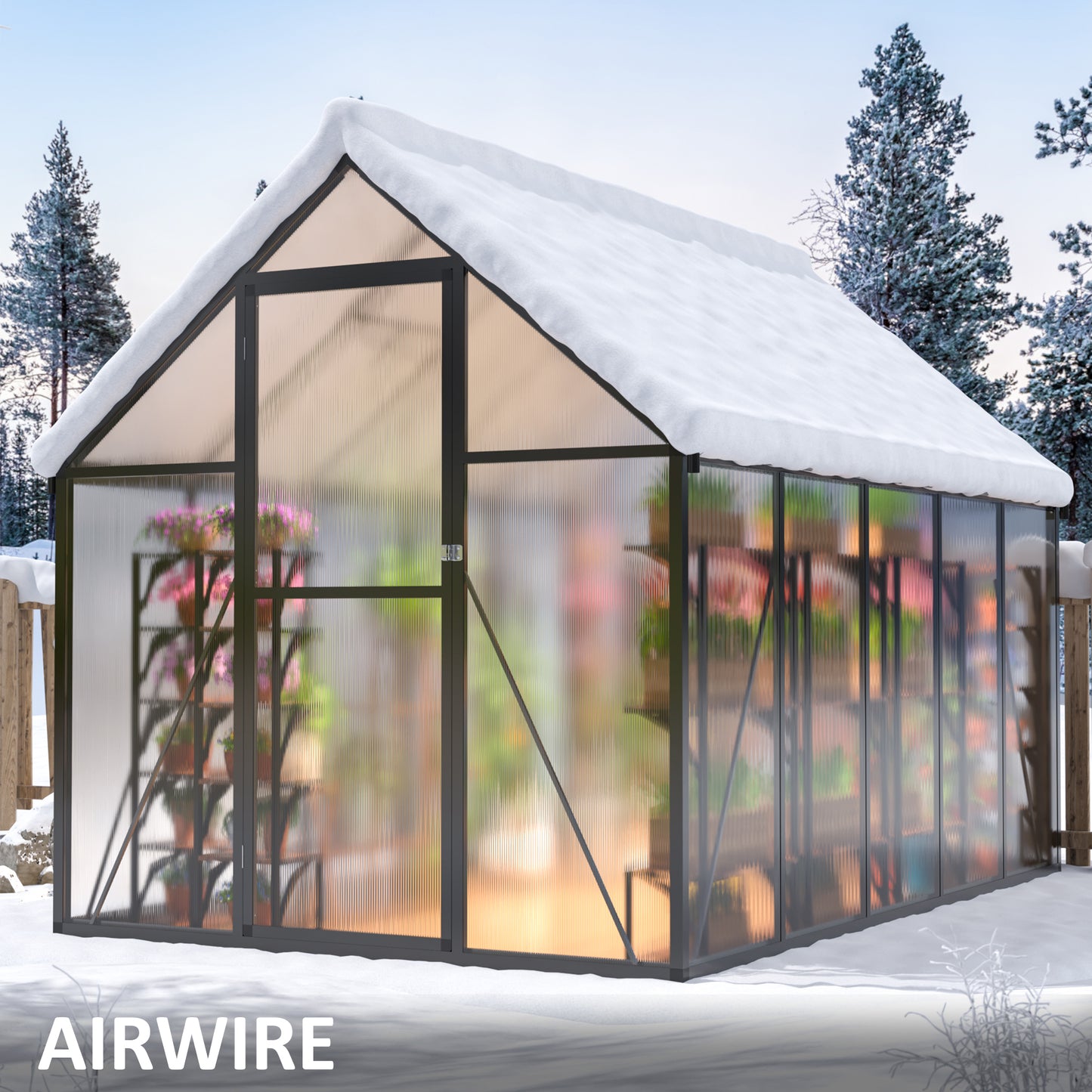 6' x 9' Polycarbonate Greenhouse, Large Aluminum Walk-in Green House with Window for Backyard