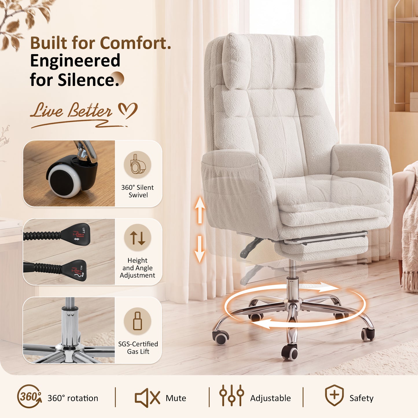 NETAJE Big and Tall Office Chair, Ergonomic Chair with 4-Level Adjustable Lumbar Support & Footrest for Home Office