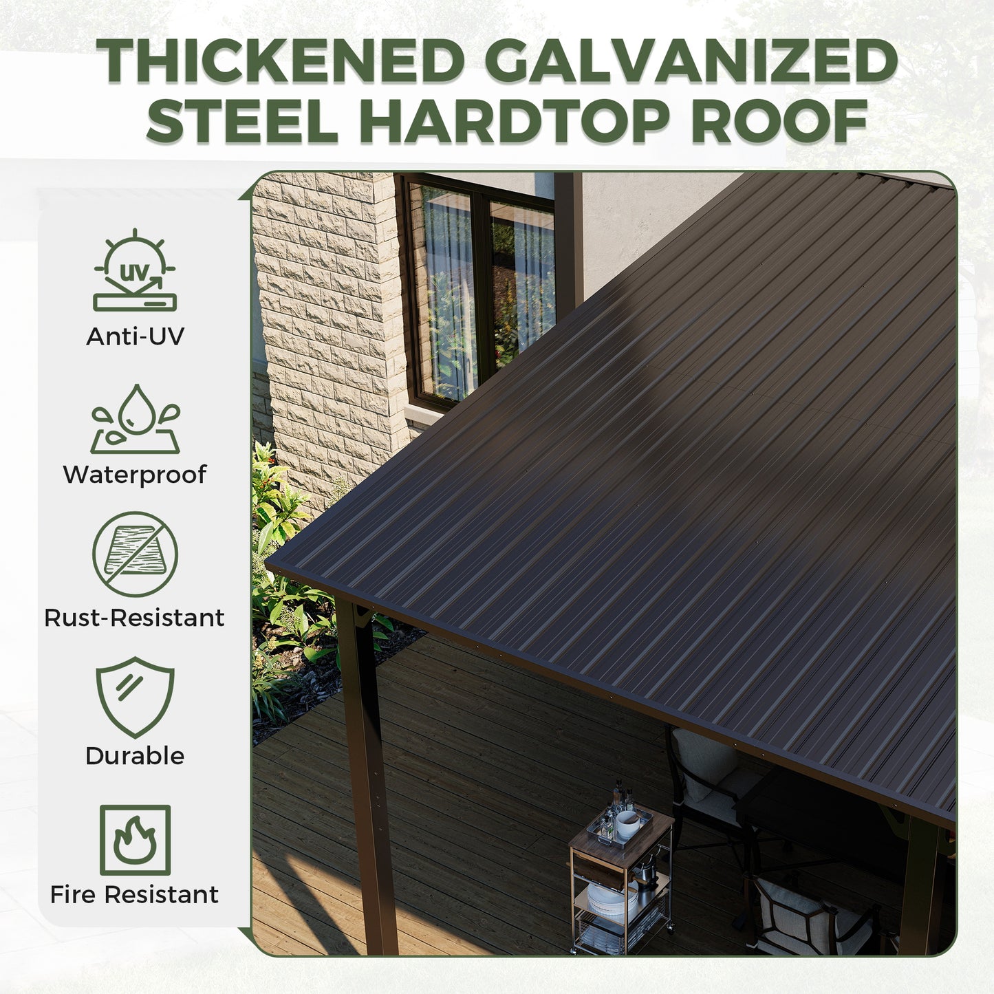 NETAJE 10'x14' Outdoor Metal Gazebo, Hardtop Wall Mounted Gazebo & Pergola with Metal Sloping Roof, for Backyard, Deck, Patio