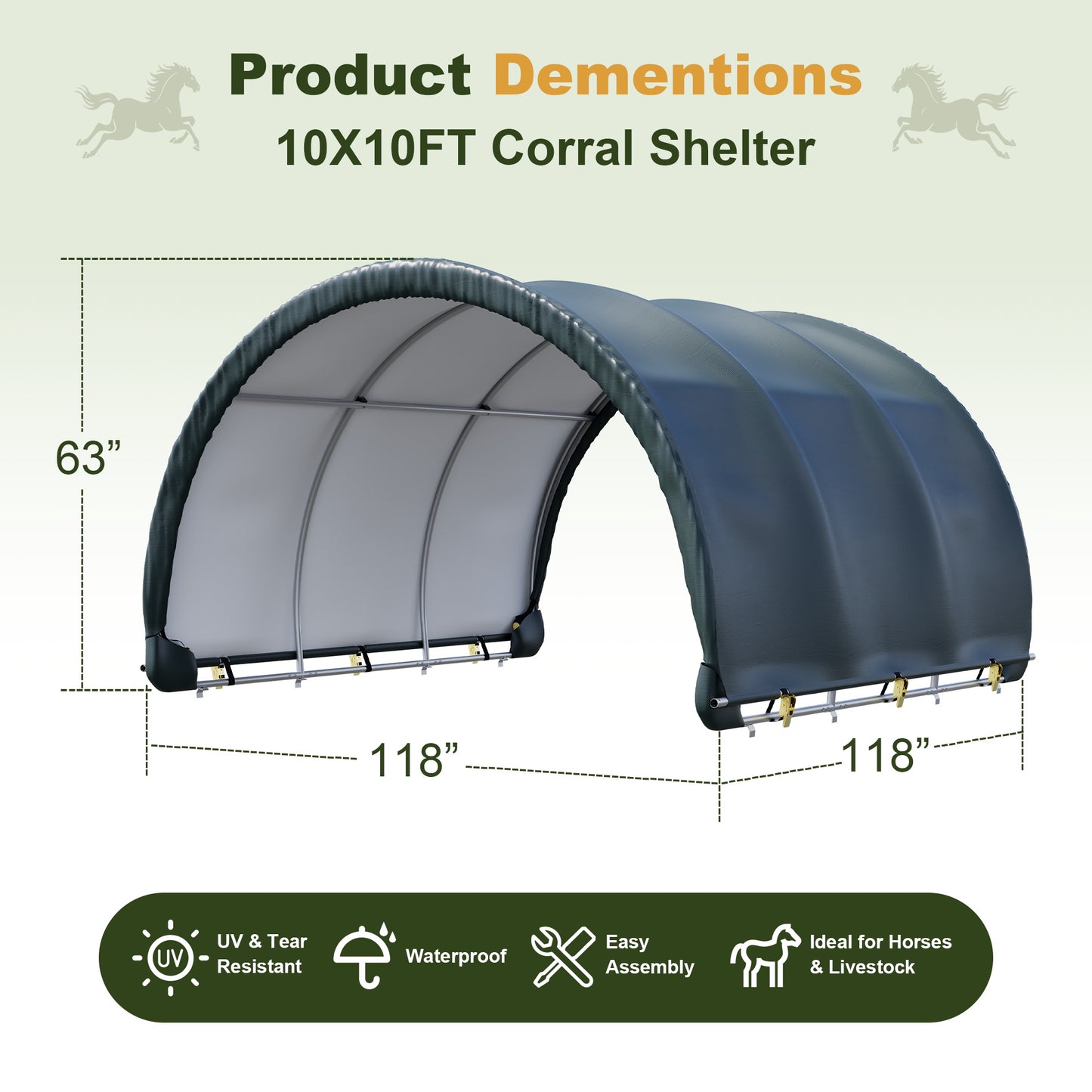 NETAJE 10' x 10' Heavy Duty Corral Shelter and Horse Shelter, Waterproof Steel Frame Livestock Shelter