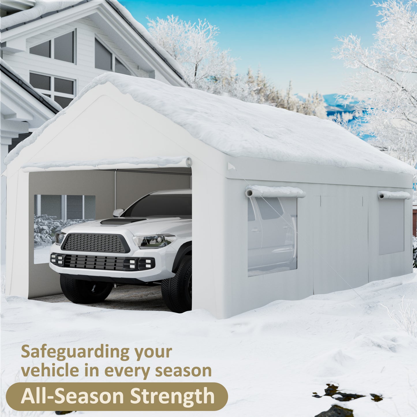 10' x 20' Heavy Duty Portable Garage, Carport with Side-Opening Door & Roll-up Windows, Car Canopy Reinforced Four-Hole Base for Car, Truck, Boat, Party