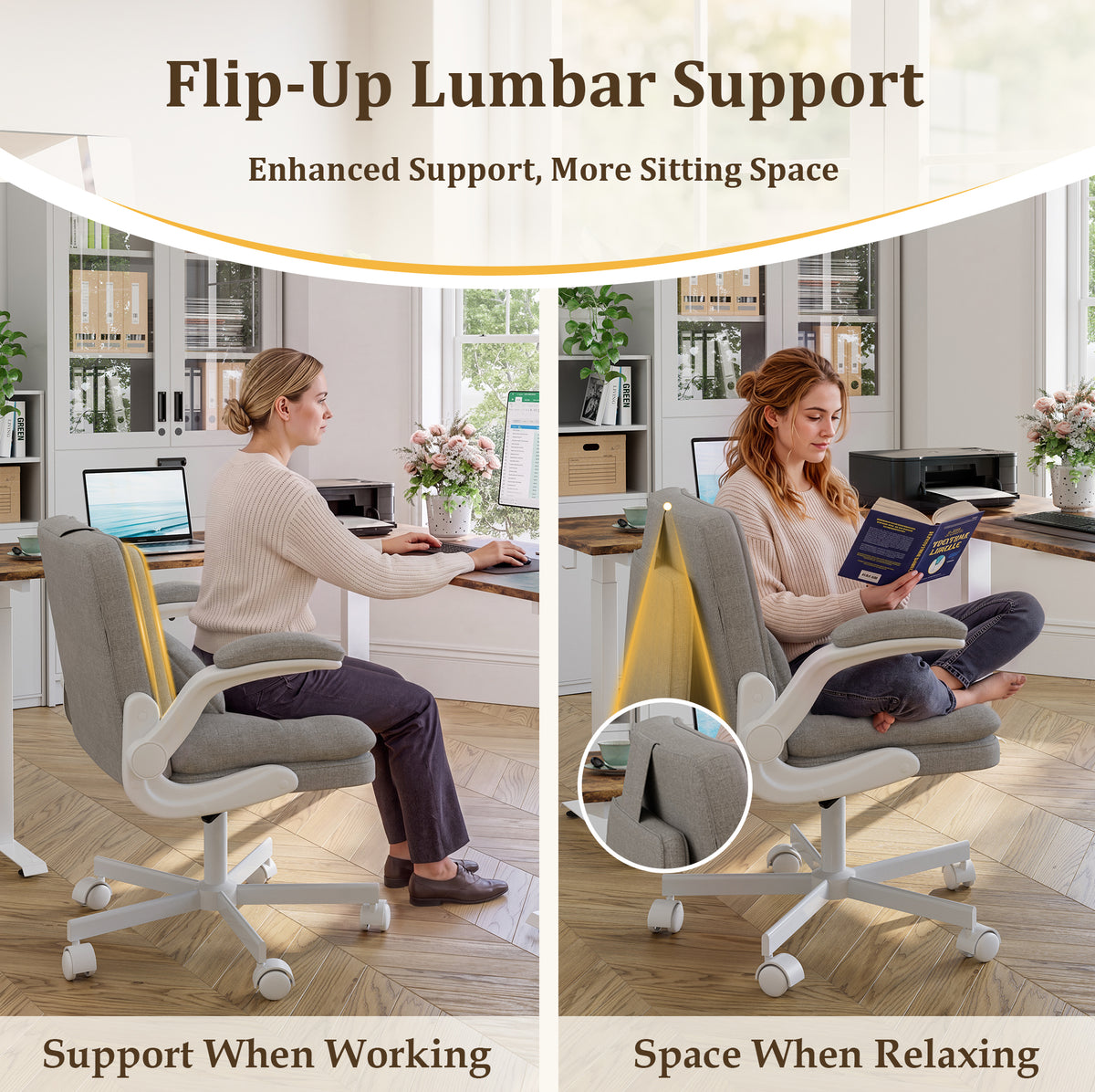 NETAJE Criss Cross Office Chair with Flip Backrest & Lumbar Pillow, Wide Cross Legged Desk Chair for Home Office, Bedroom