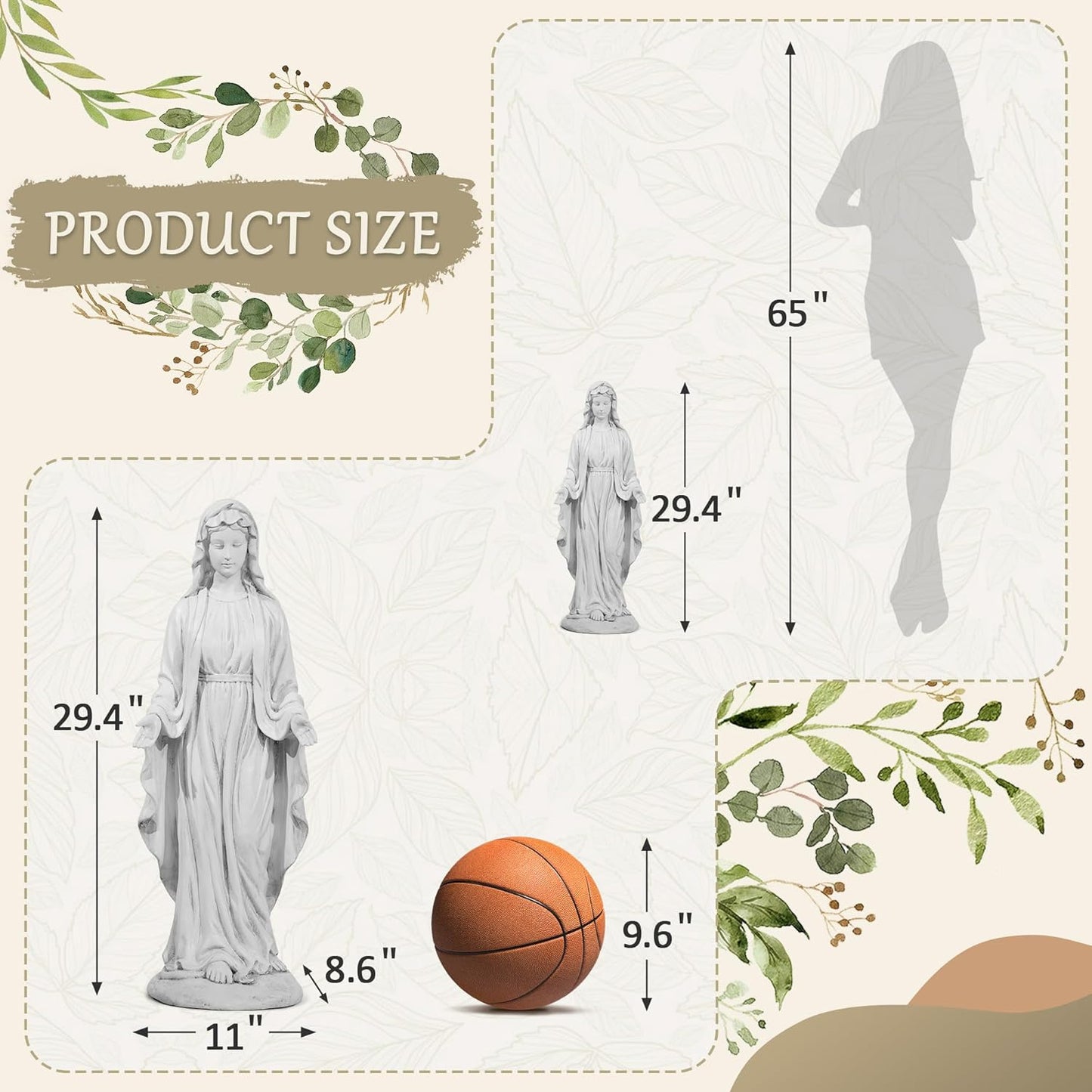 NETAJE 30 Inch Virgin Mary Statue, MgO Large Religious Garden Statue for Outdoor Yard