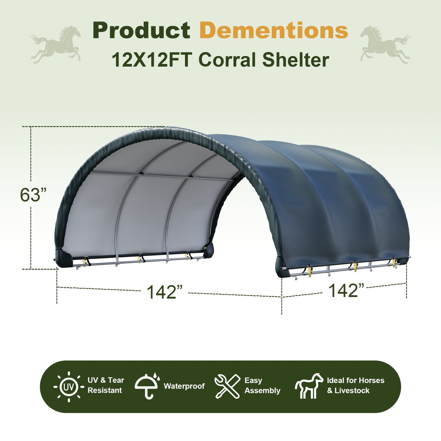 NETAJE 12' x 12' Heavy Duty Corral Shelter and Horse Shelter, Waterproof Steel Frame Livestock Shelter