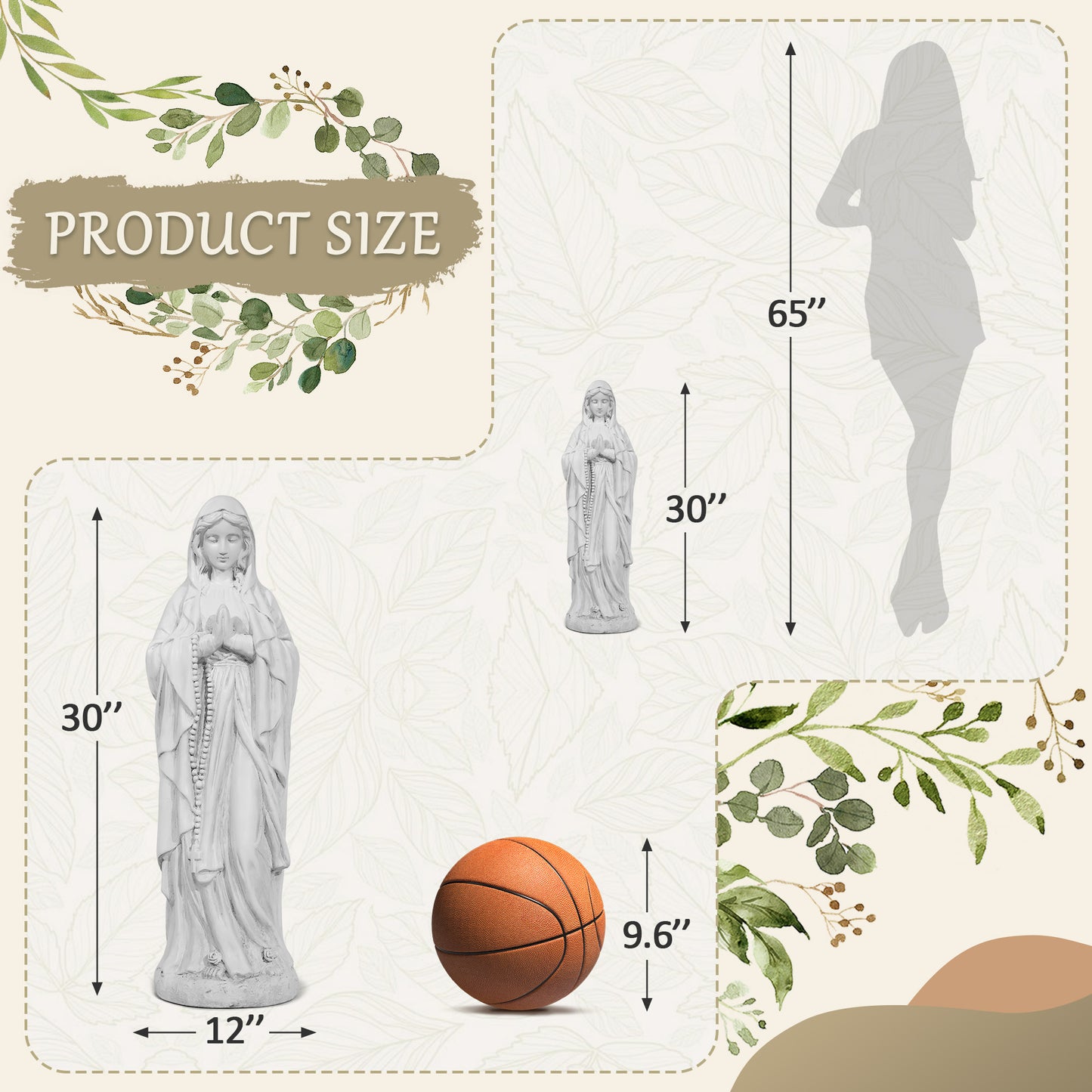 NETAJE 30 Inch Virgin Mary Statue, MgO Large Religious Garden Statue for Outdoor Yard