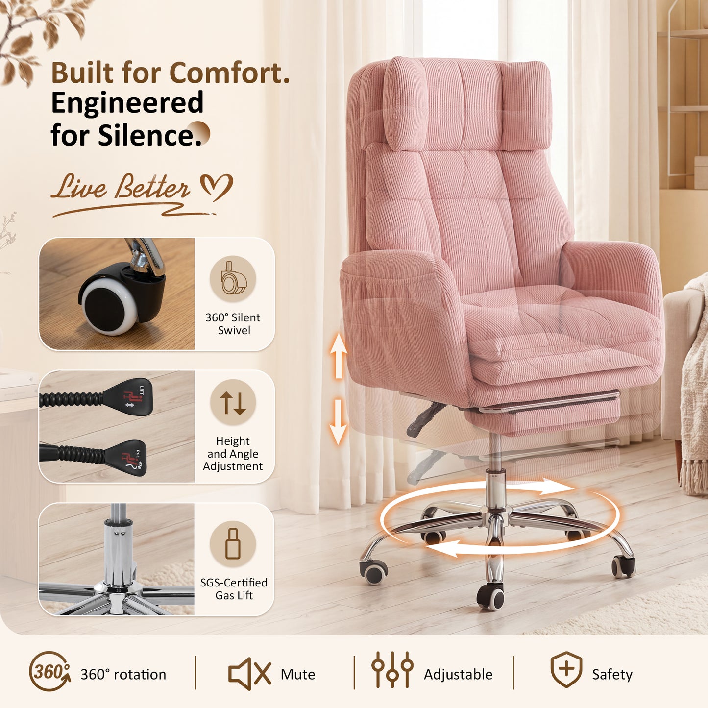 NETAJE Big and Tall Office Chair, Ergonomic Chair with 4-Level Adjustable Lumbar Support & Footrest for Home Office