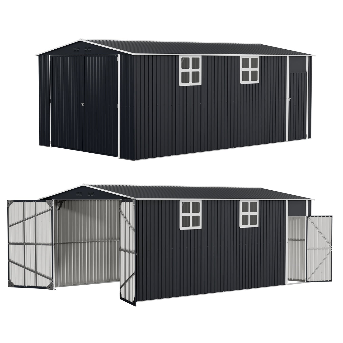 NETAJE 12'x20' Outdoor Metal Storage Shed, Extra Large Metal Garage Shed with Featuring Sturdy Metal Frame, Window, Lockable Doors and Air Vent for Car, Boat, Truck, Black