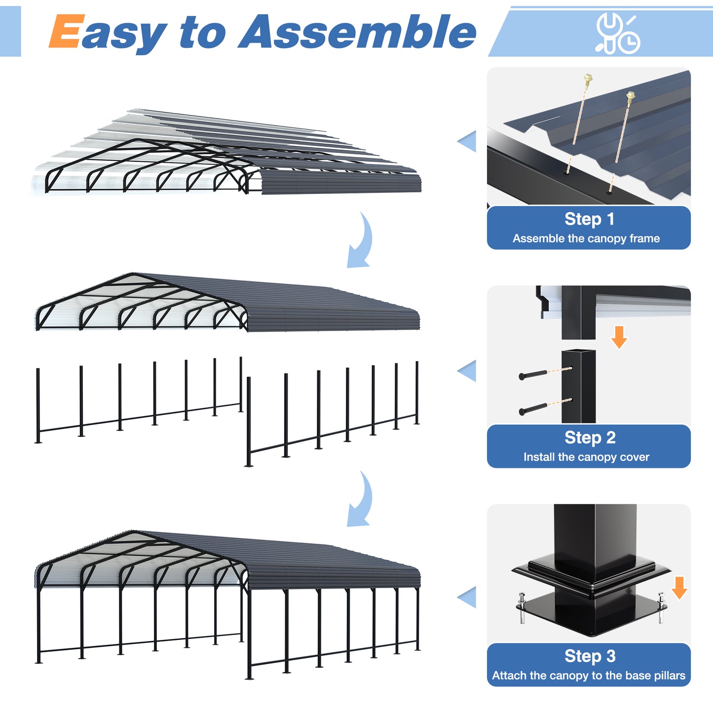 NETAJE 20'x30' Outdoor Heavy-Duty Metal Carport with Enhanced Base & Galvanized Steel Roof for Car, Boats and Truck
