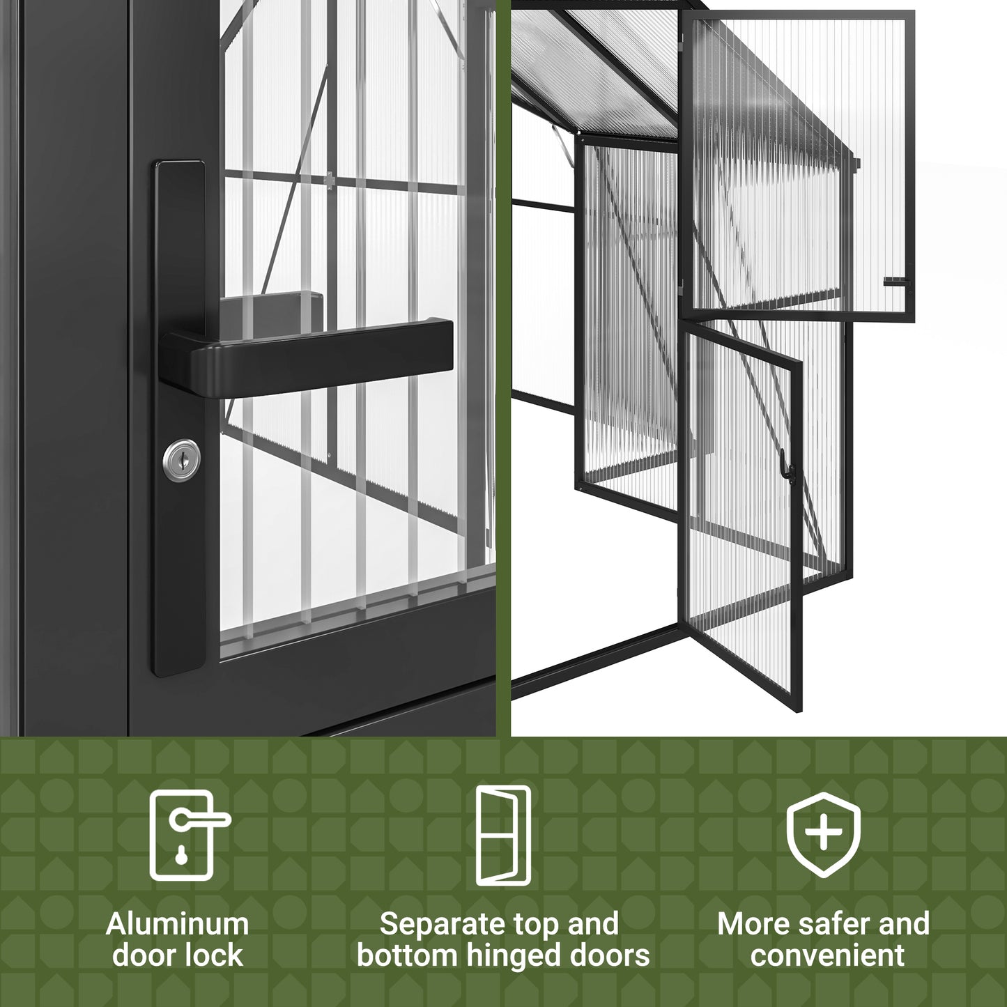 12'x12' T-Shape Outdoor Greenhouse, Double Roof Vents and Doors, Walk-in Polycarbonate Green House with Aluminum Frame for Backyard
