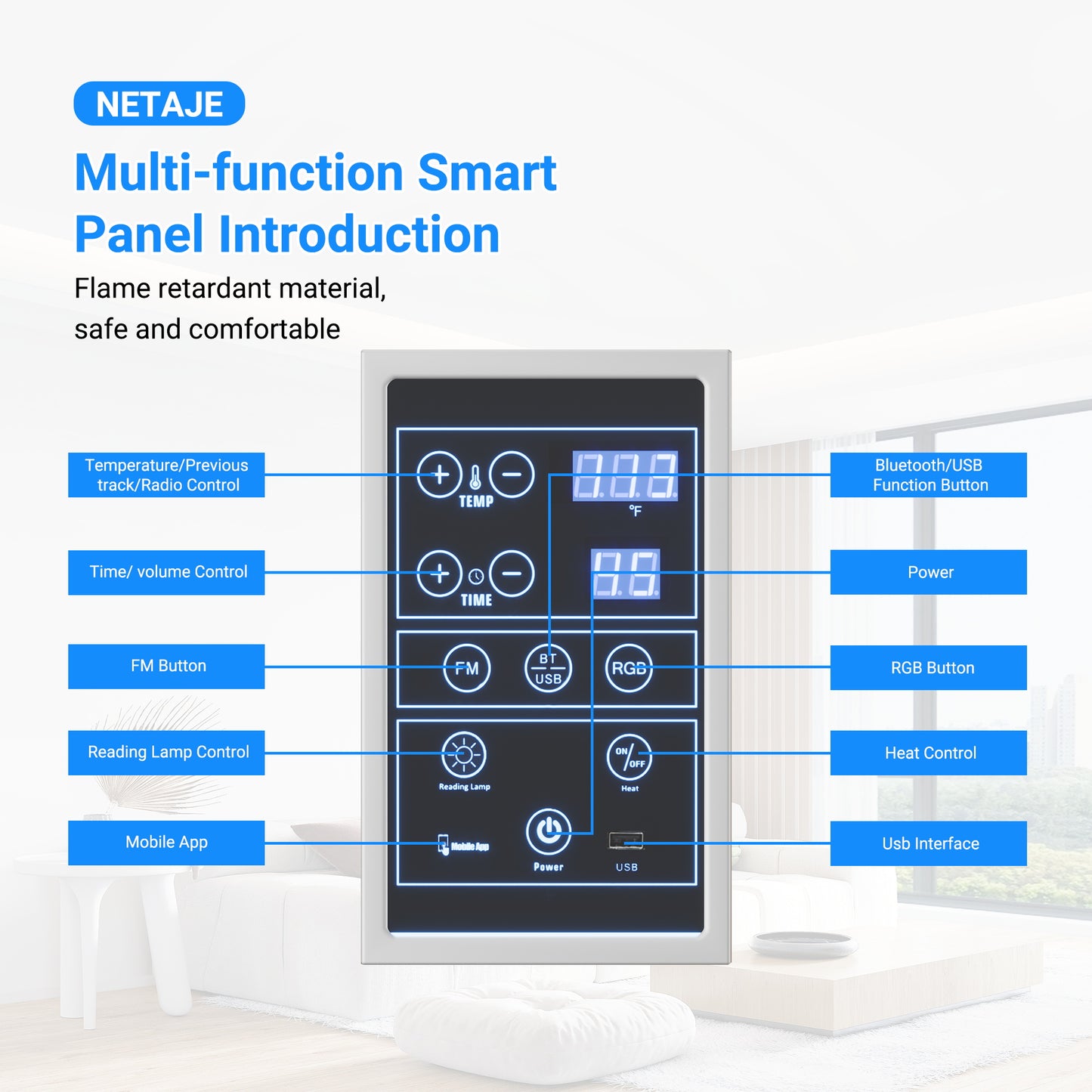 NETAJE 1 Person Sauna, Spectrum Infrared Sauna for Home with BT and WiFi Control, Indoor Dry Sauna with 5 Heater Panels, Home and Gym