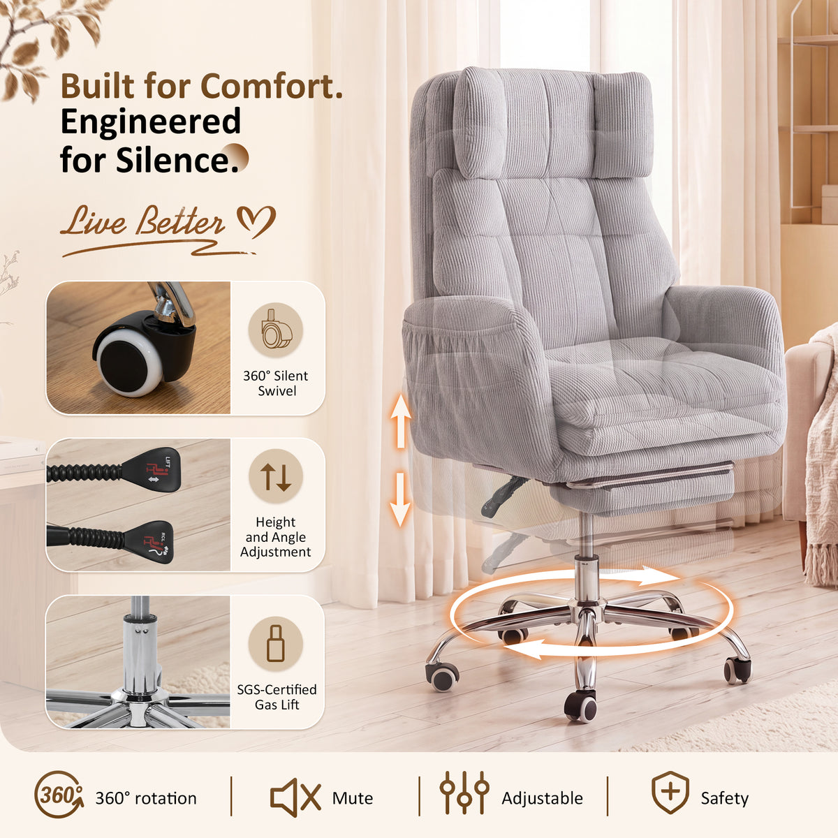 NETAJE Big and Tall Office Chair, Ergonomic Chair with 4-Level Adjustable Lumbar Support & Footrest for Home Office