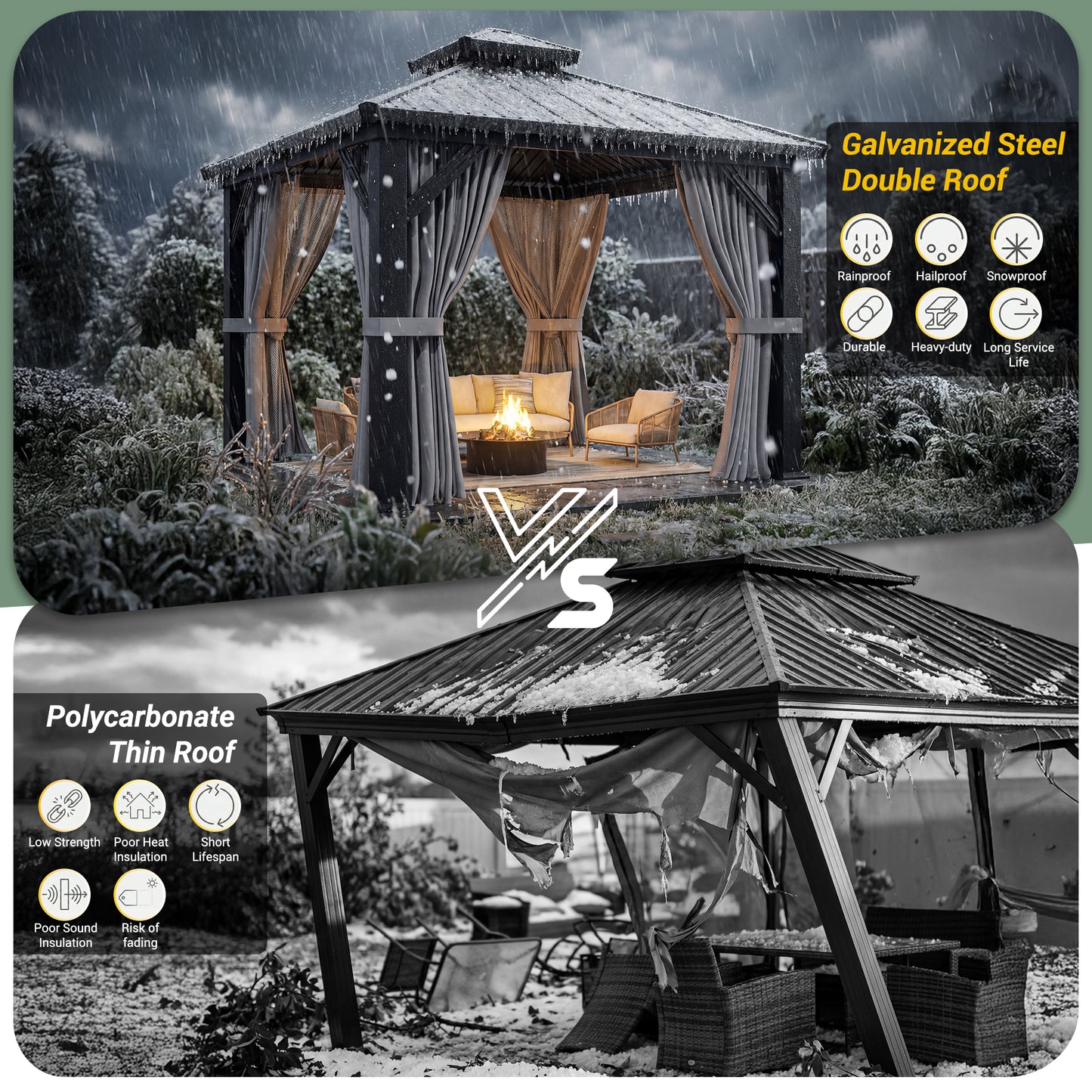 NETAJE 10x10 FT Hardtop Gazebo, Heavy Duty Gazebo with Aluminum Frame, Galvanized Steel Double Roof & Mosquito Net for Garden, Patio, Grey