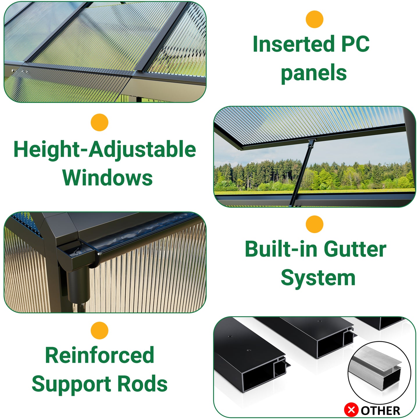 MUCHANT 8x14 FT Greenhouse for Outdoors, Walk-in Large Aluminum Frame Greenhouse with Quick Setup Structure and Roof Vent for Garden Backyard, Black