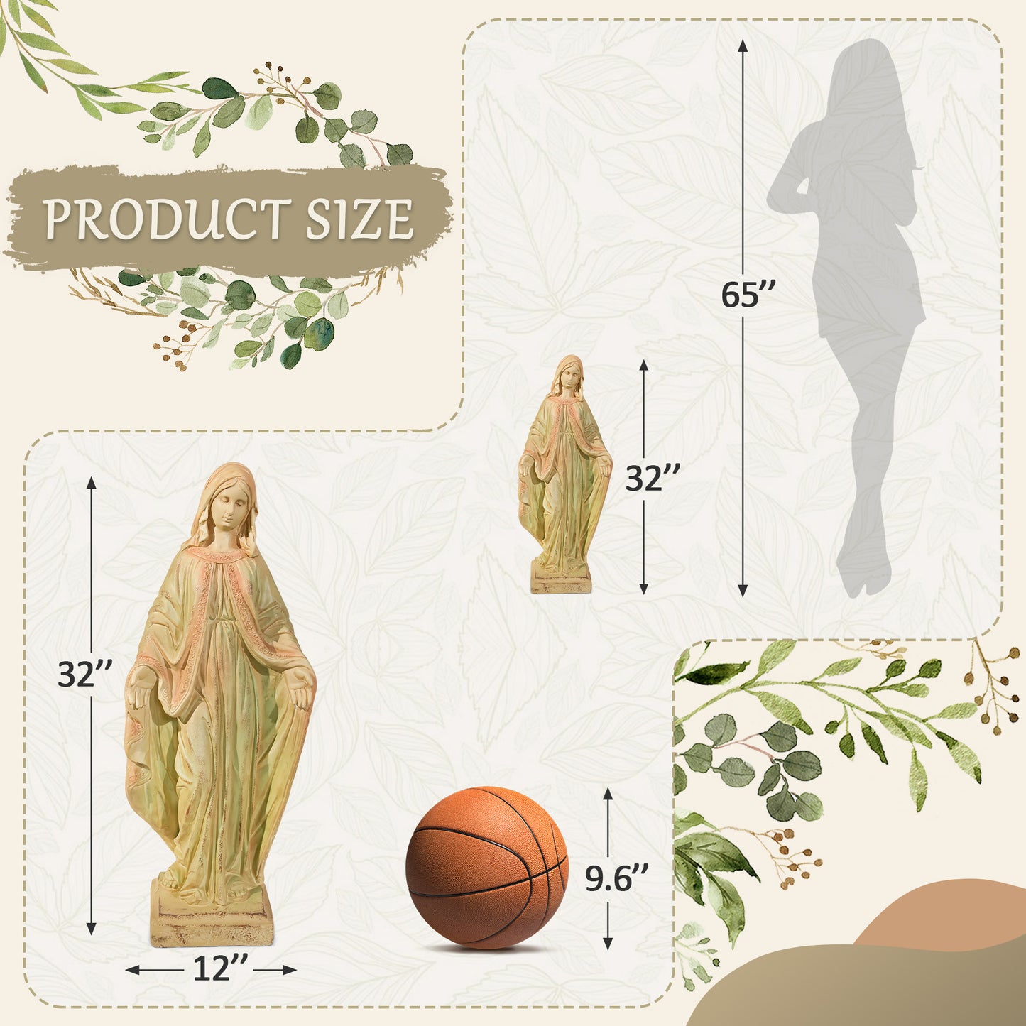 NETAJE 32 Inch Virgin Mary Statue, MgO Large Religious Garden Statue for Outdoor Yard