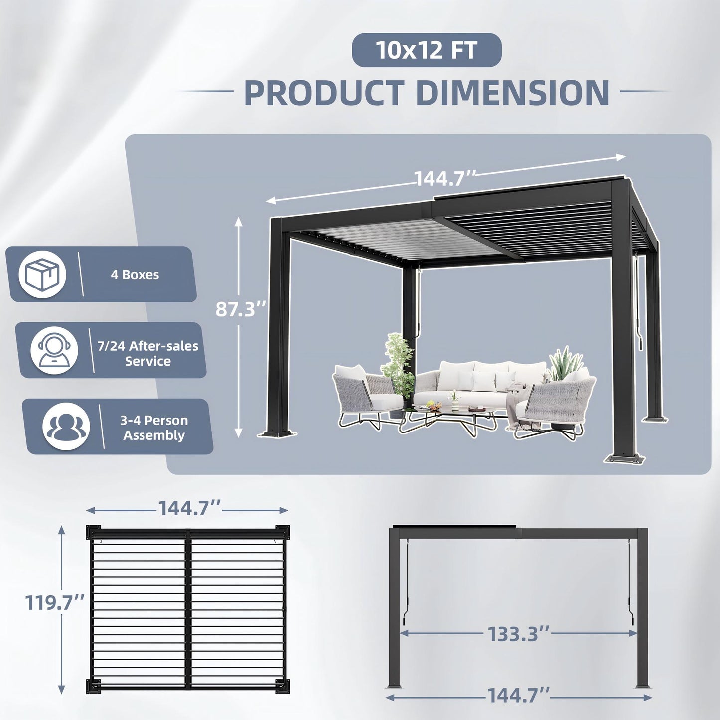 NETAJE 10'x12' Hardtop Louvered Pergola, Aluminum Outdoor Pavilion with Adjustable Louvered Roof and Drainage System for Patio Deck for Patio, Garden, Decks, Backyard