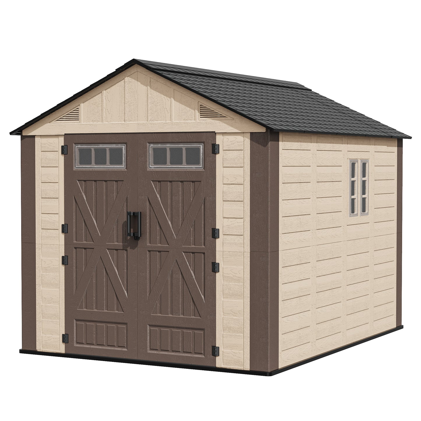 NETAJE 8x10 ft Resin Storage Shed, Outdoor Plastic Tool Shed with Floor, Lockable Door, Window and Vents for Patio, Backyard, Beige & Brown