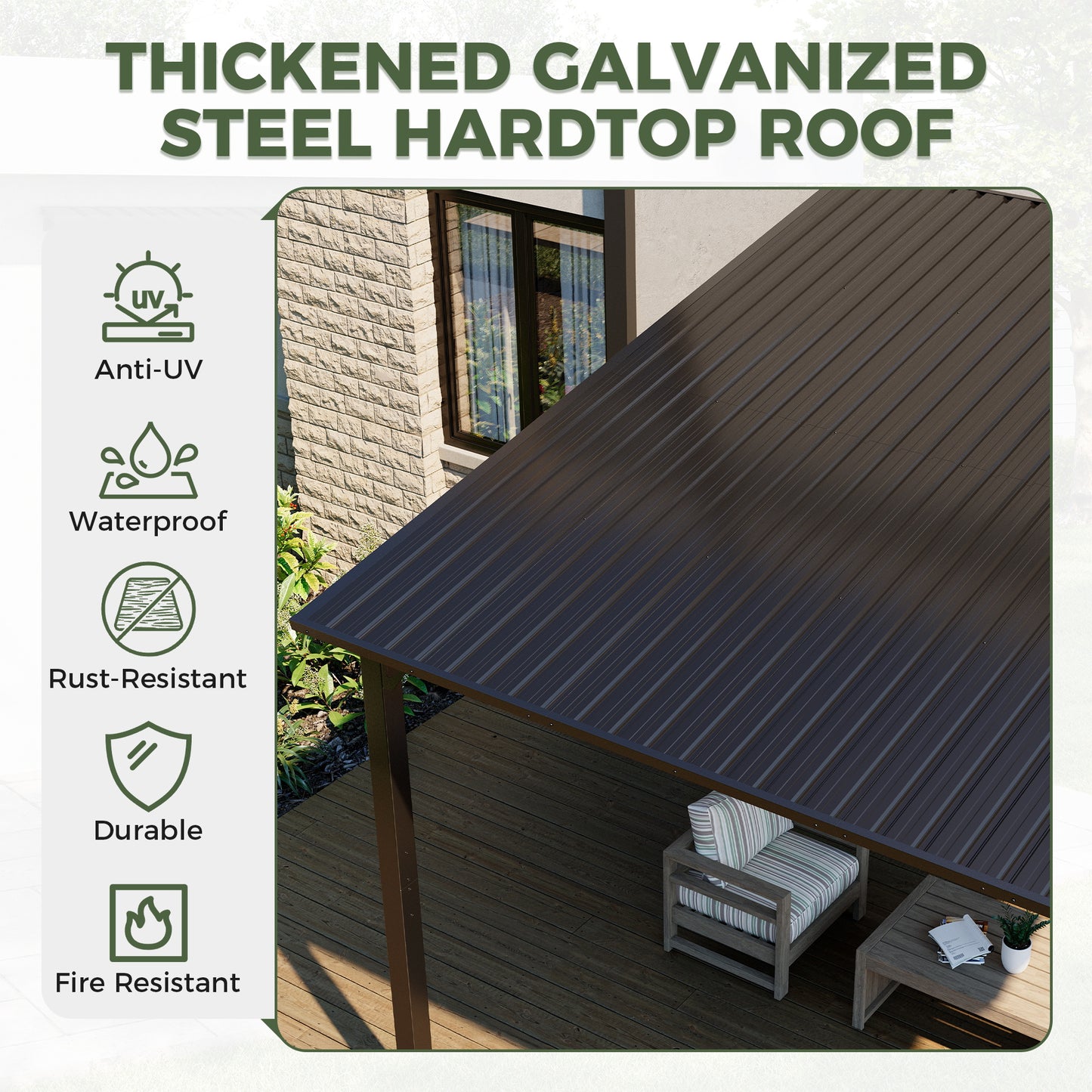 NETAJE 10'x10' Outdoor Metal Gazebo, Hardtop Wall Mounted Gazebo & Pergola with Metal Sloping Roof, for Backyard, Deck, Patio