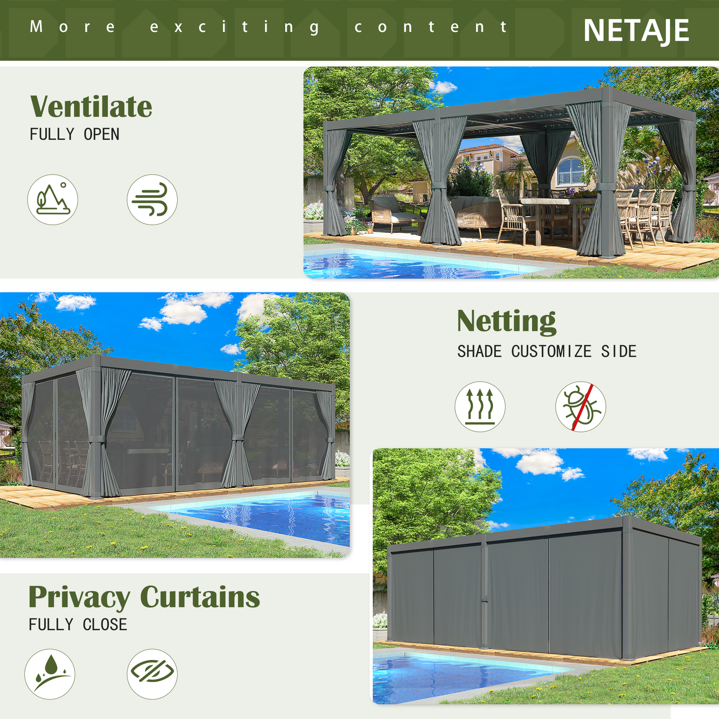 10' x 20' Outdoor Aluminum Louvered Pergola with Adjustable Louvered Roof for Backyard, Garden, and Decks, Gray