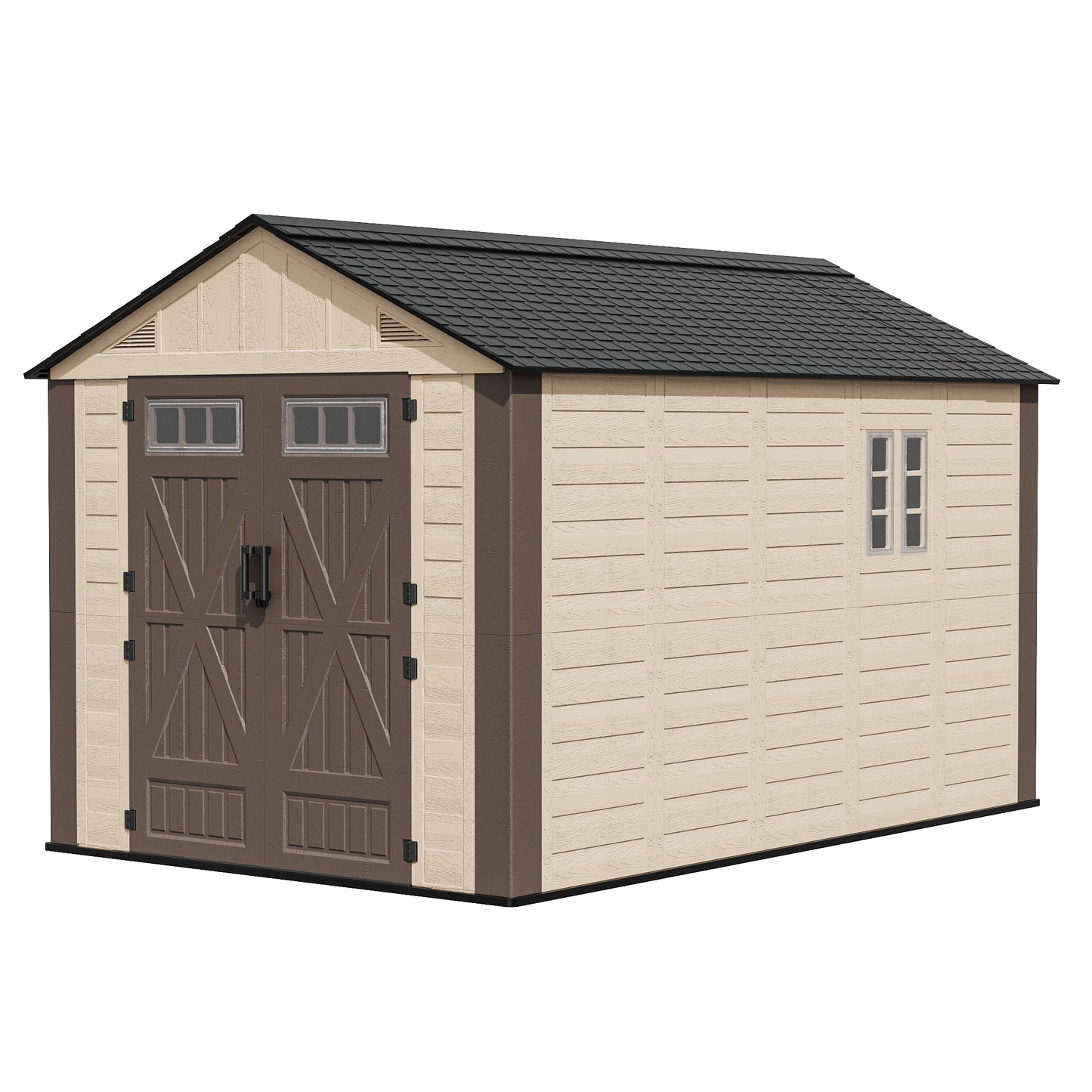 NETAJE 8x12 ft Resin Storage Shed, Outdoor Plastic Tool Shed with Floor, Lockable Door, Window and Vents for Patio, Backyard, Beige & Brown