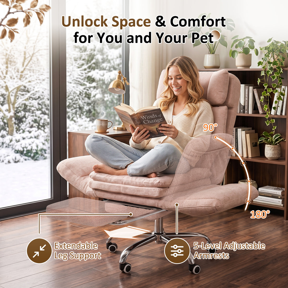 NETAJE Big and Tall Office Chair, Ergonomic Chair with 4-Level Adjustable Lumbar Support & Footrest for Home Office
