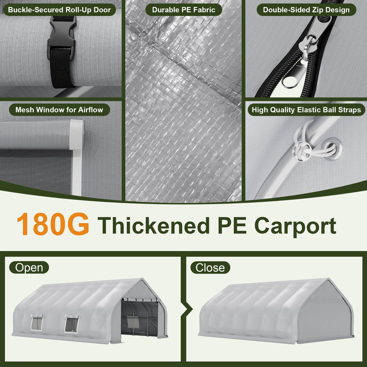 NETAJE 20x30ft Heavy Duty Carport Canopy, Galvanized Steel Frame Outdoor Storage Tent with Roll-Up Windows, Waterproof Garage Shelter for Cars, Boats, Equipment