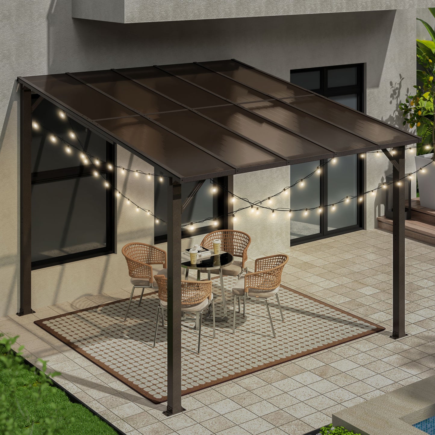 10' x 10' Gazebo, Outdoor Wall Mounted Gazebo & Pergola with Aluminum Frame for Patio, Decks, Porch and Backyard