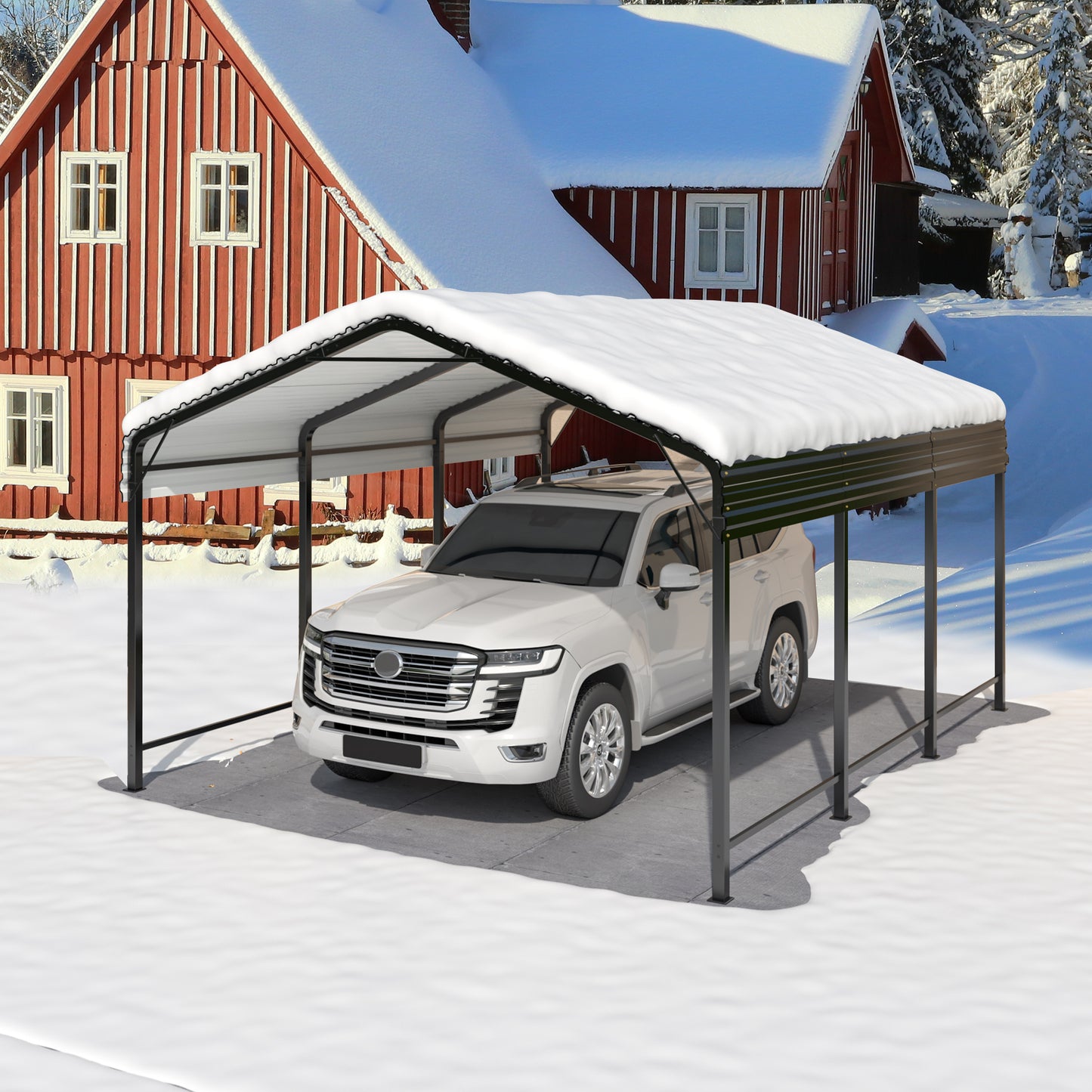 10' x 15' Heavy-Duty Metal Carport, Enhanced Base, Galvanized Steel Roof for Car, Boats and Truck