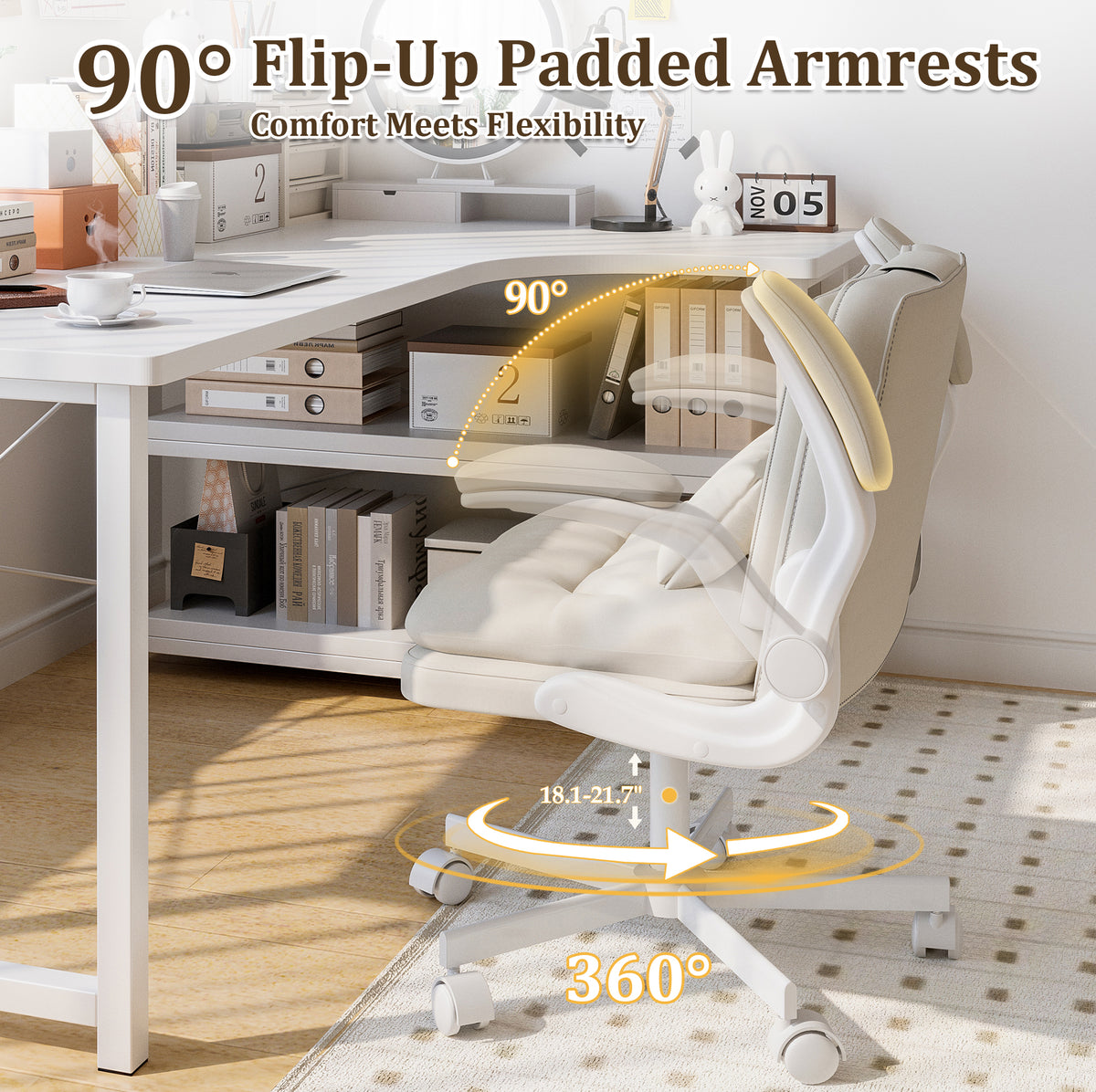 NETAJE Criss Cross Office Chair with Flip Backrest & Lumbar Pillow, Wide Cross Legged Desk Chair for Home Office, Bedroom