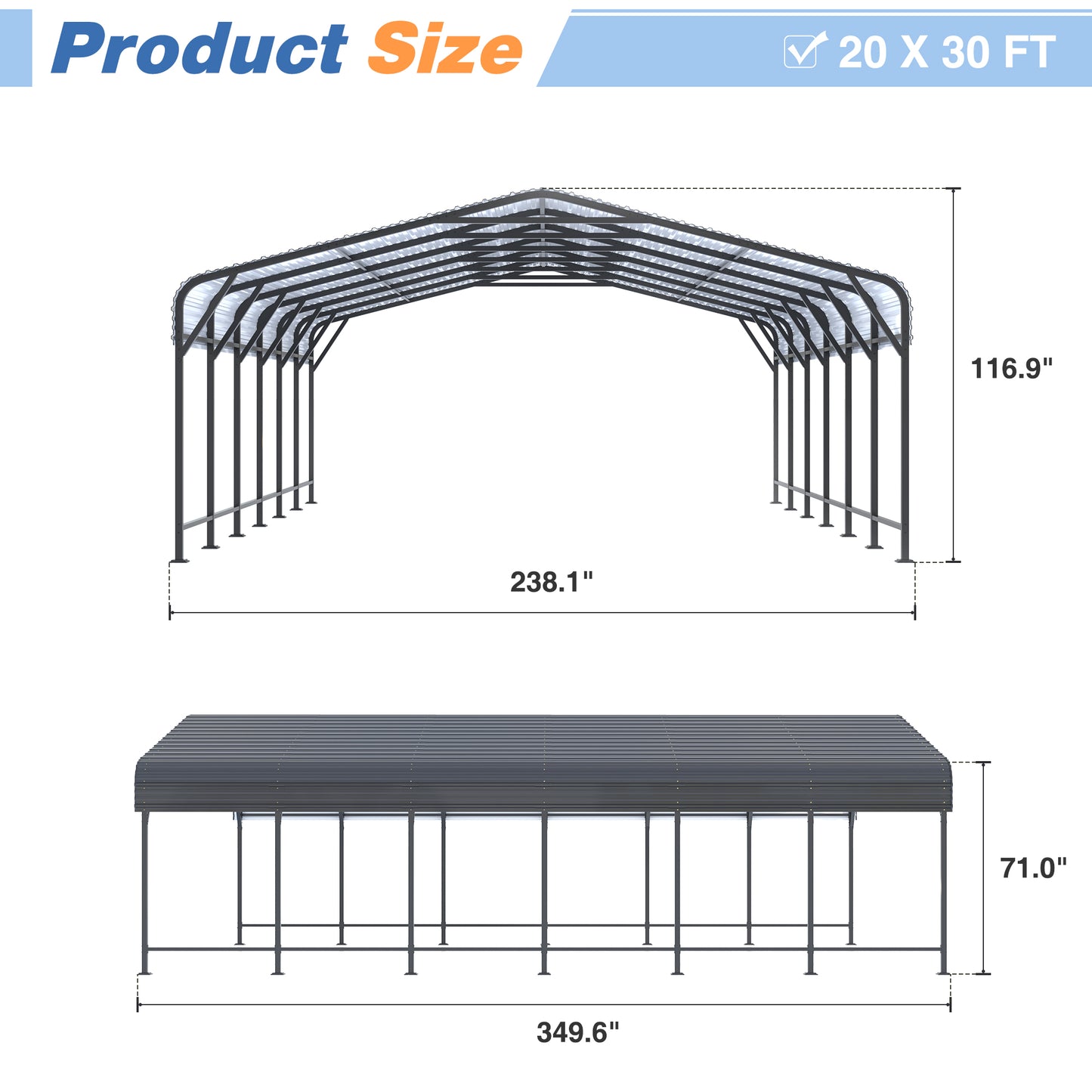 NETAJE 20'x30' Outdoor Heavy-Duty Metal Carport with Enhanced Base & Galvanized Steel Roof for Car, Boats and Truck